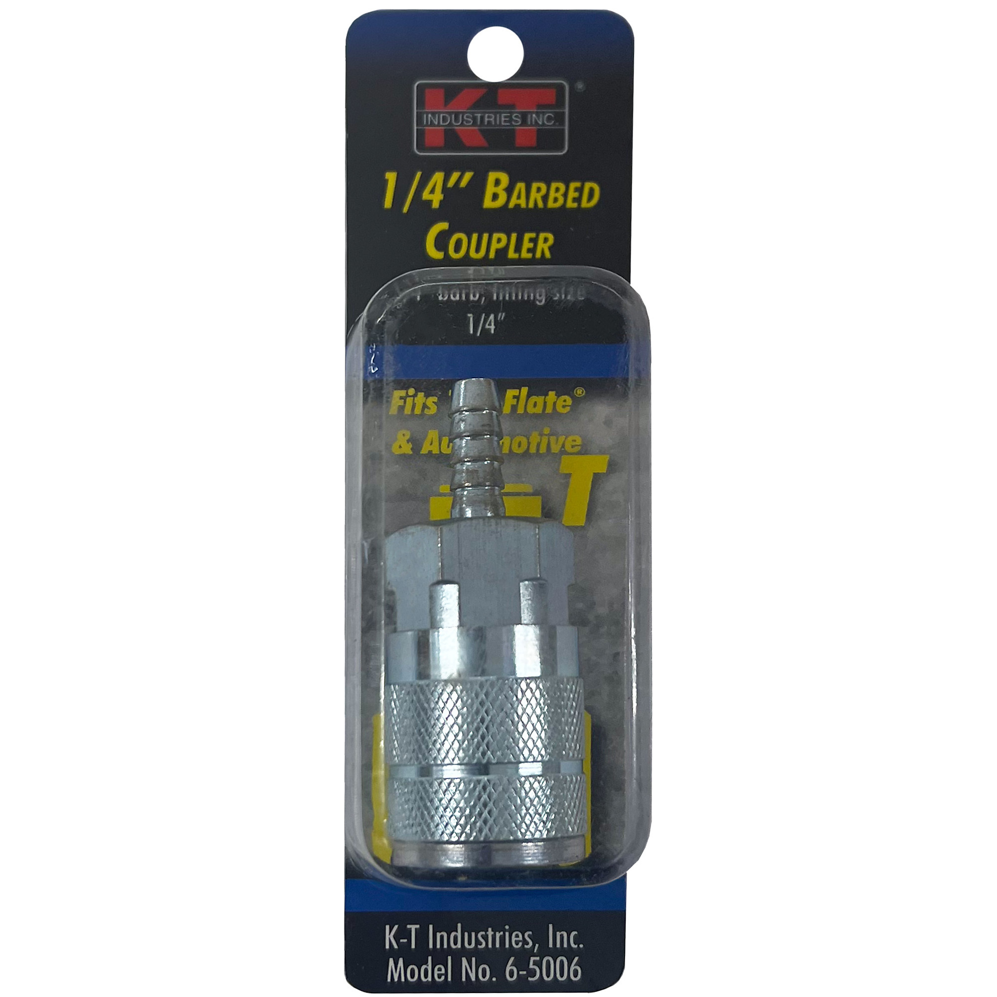 K-T Industries Tru-Flate Barbed Coupler — 1/4in., Zinc Plated Brass, Model# 6-5006
