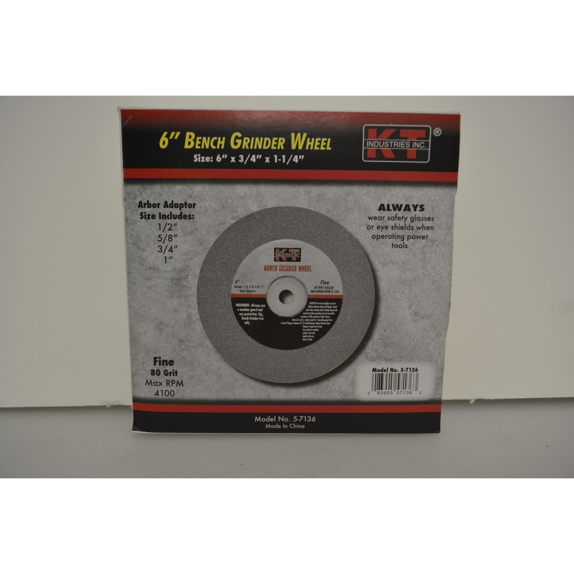 K-T Industries Bench Grinder Wheel — 6in. x 3/4in., Fine Grit, 80 Grit, Model# 5-7136