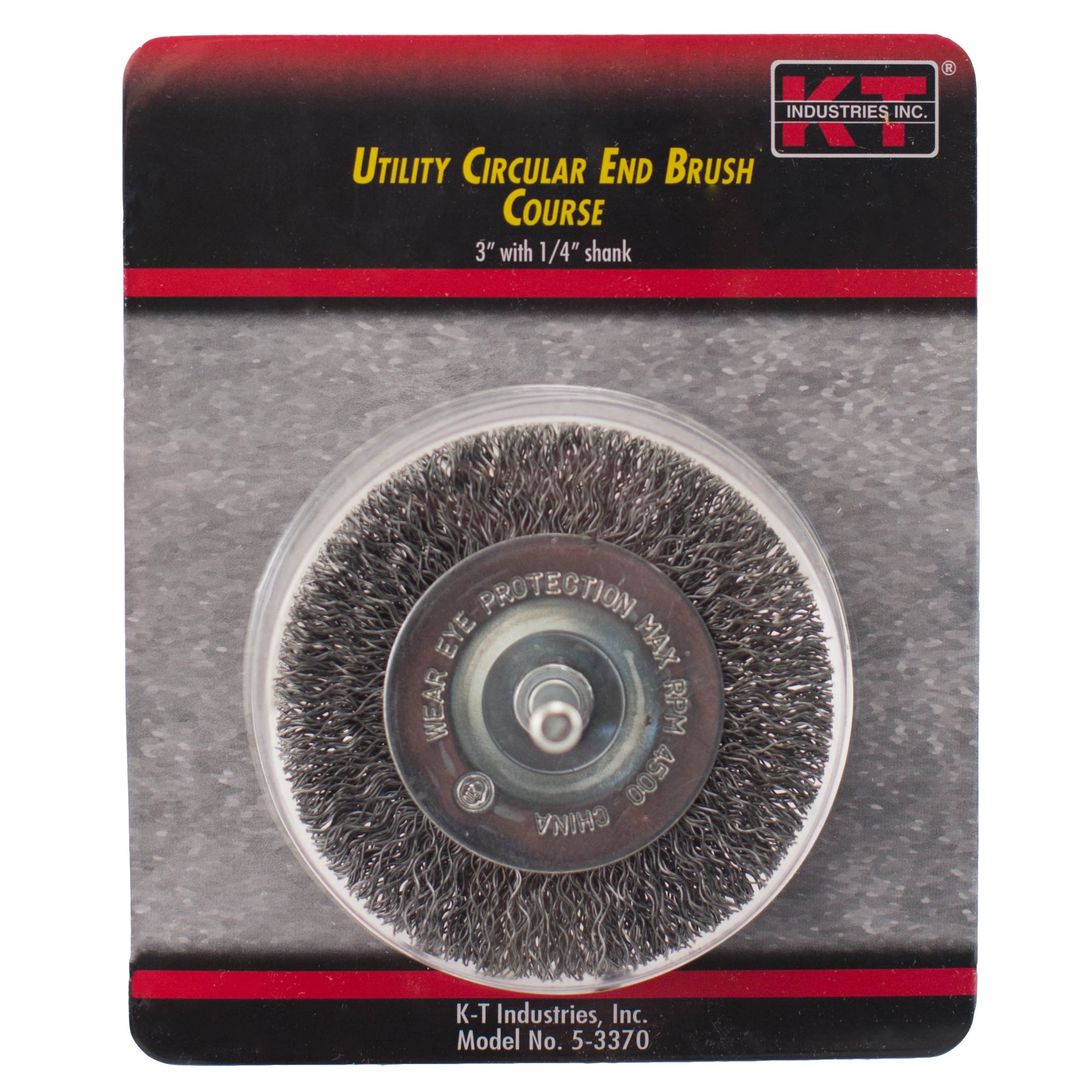 K-T Industries Circular End Brush — 3in., Coarse, 1/4in. Shank, 4500 RPM, Model# 5-3370