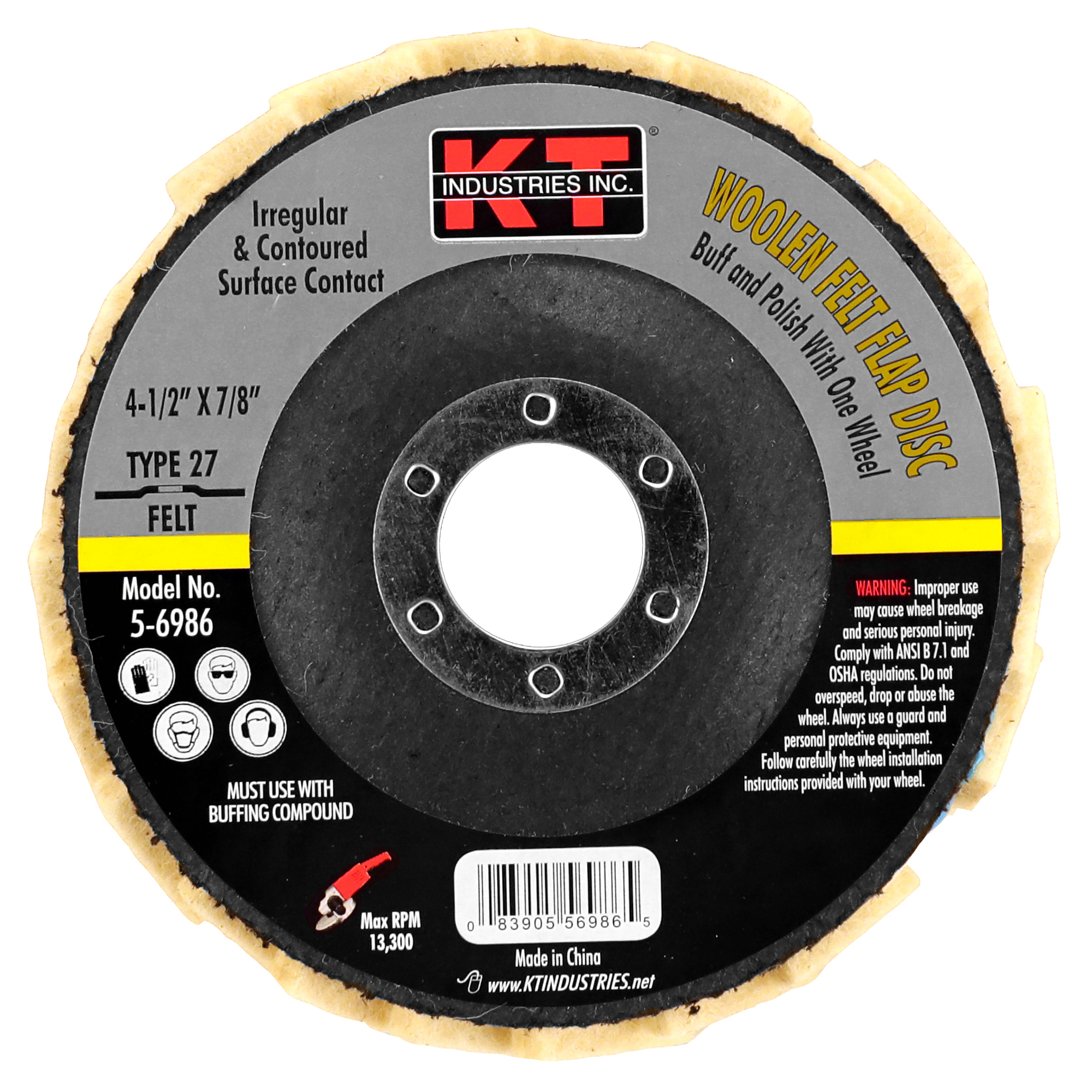 K-T Industries Woolen Felt Flap Disc — 4 1/2in., Type 27, Model# 5-6986