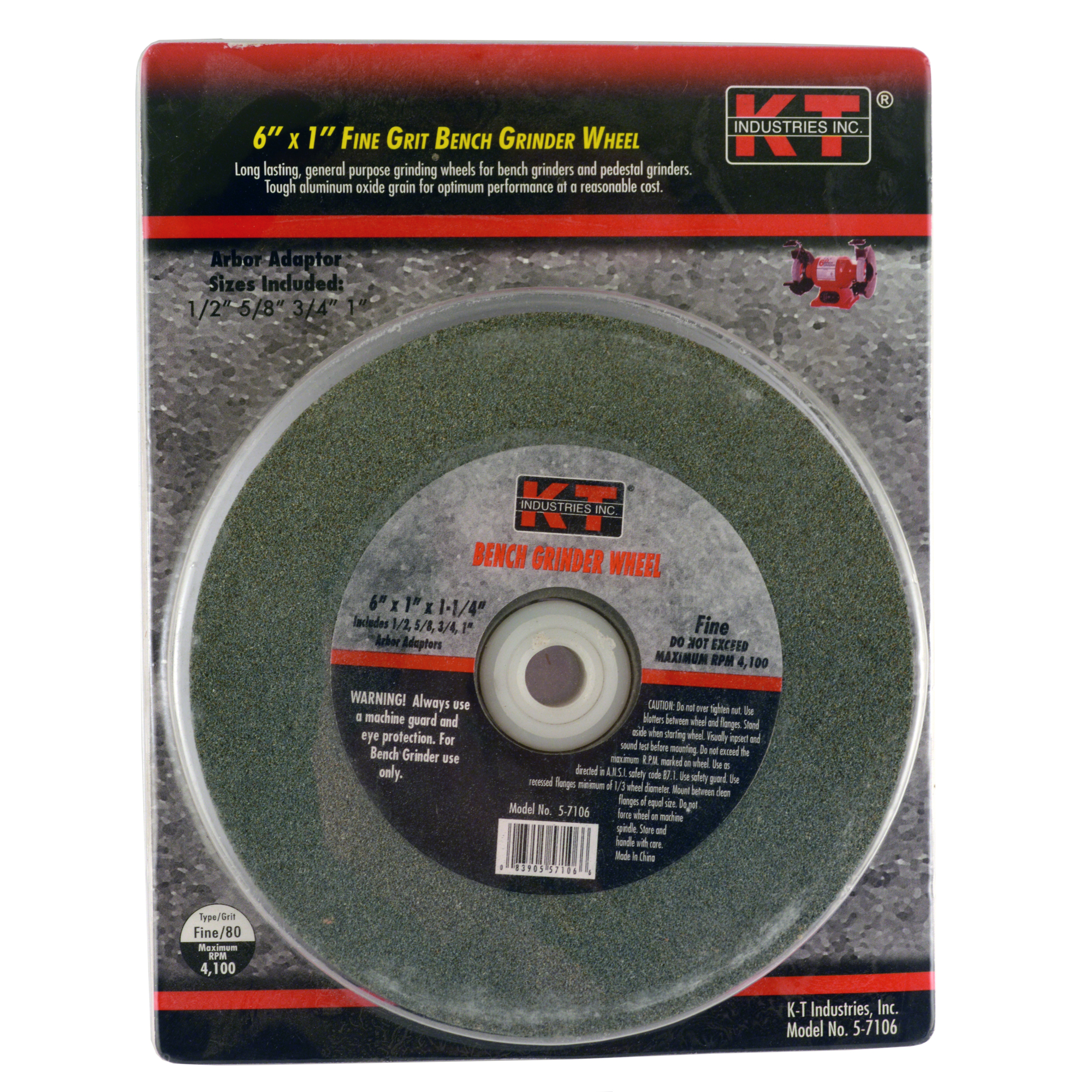 K-T Industries Bench Grinder Wheel — 6in. x 1in., Fine Grit, Aluminum Oxide, Model# 5-7106
