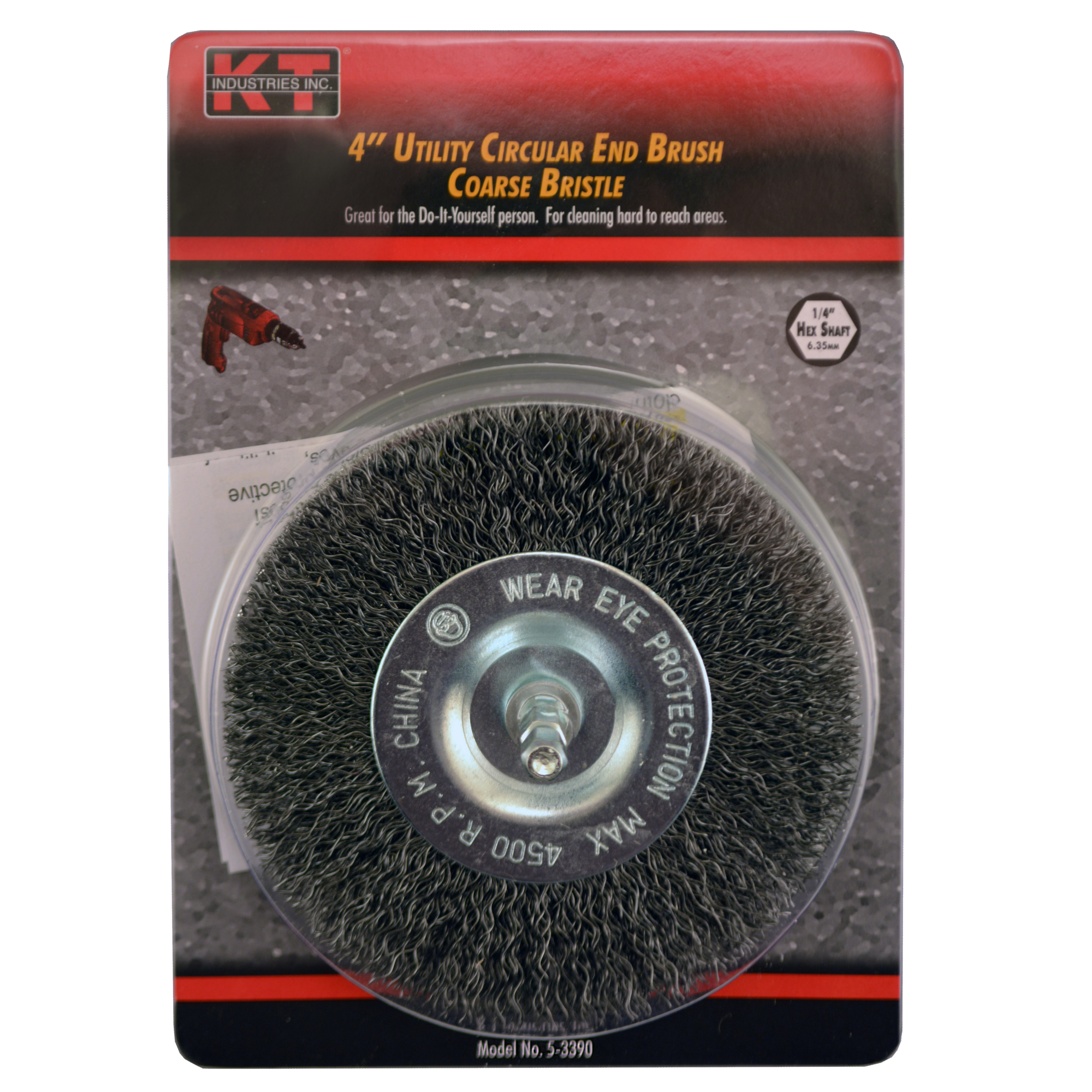 K-T Industries Circular End Brush — 4in., Coarse, 1/4in. Hex Shaft, Model# 5-3390