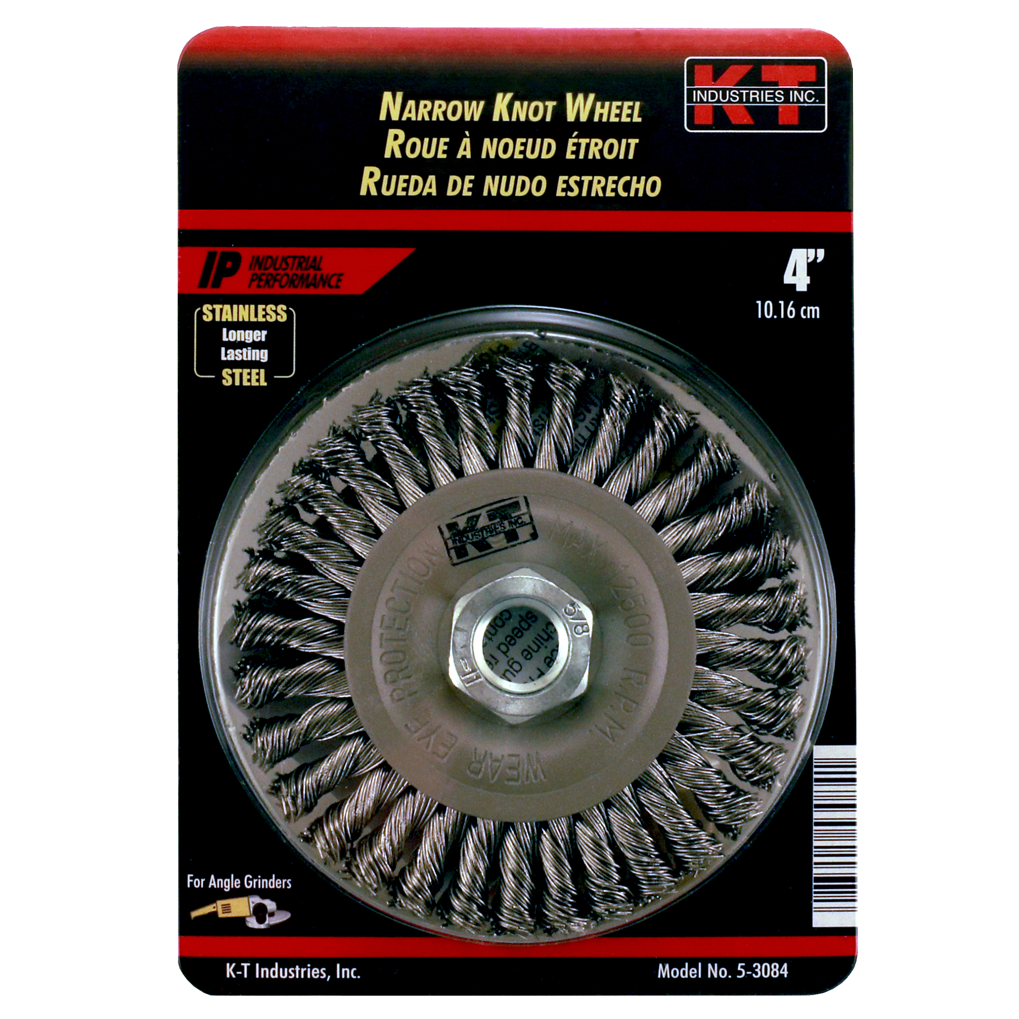 K-T Industries Pro Stainless Steel Twisted Knot Stringer Wheel Brush — 5/8-11, Narrow Face, Model# 5-3084