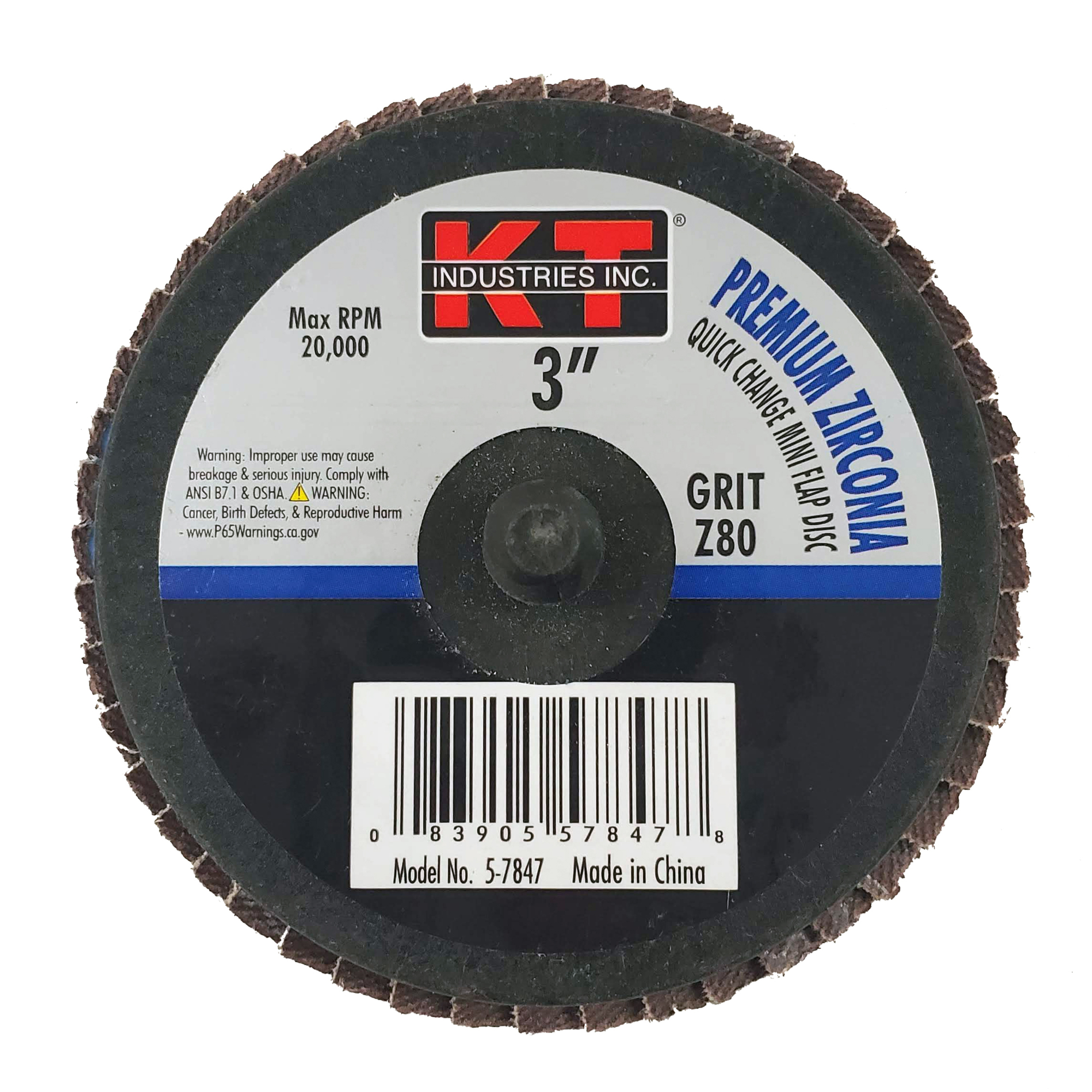 K-T Industries Mini Flap Disc — 3in., 80 Grit, Blue Zirconia, Model# 5-7847