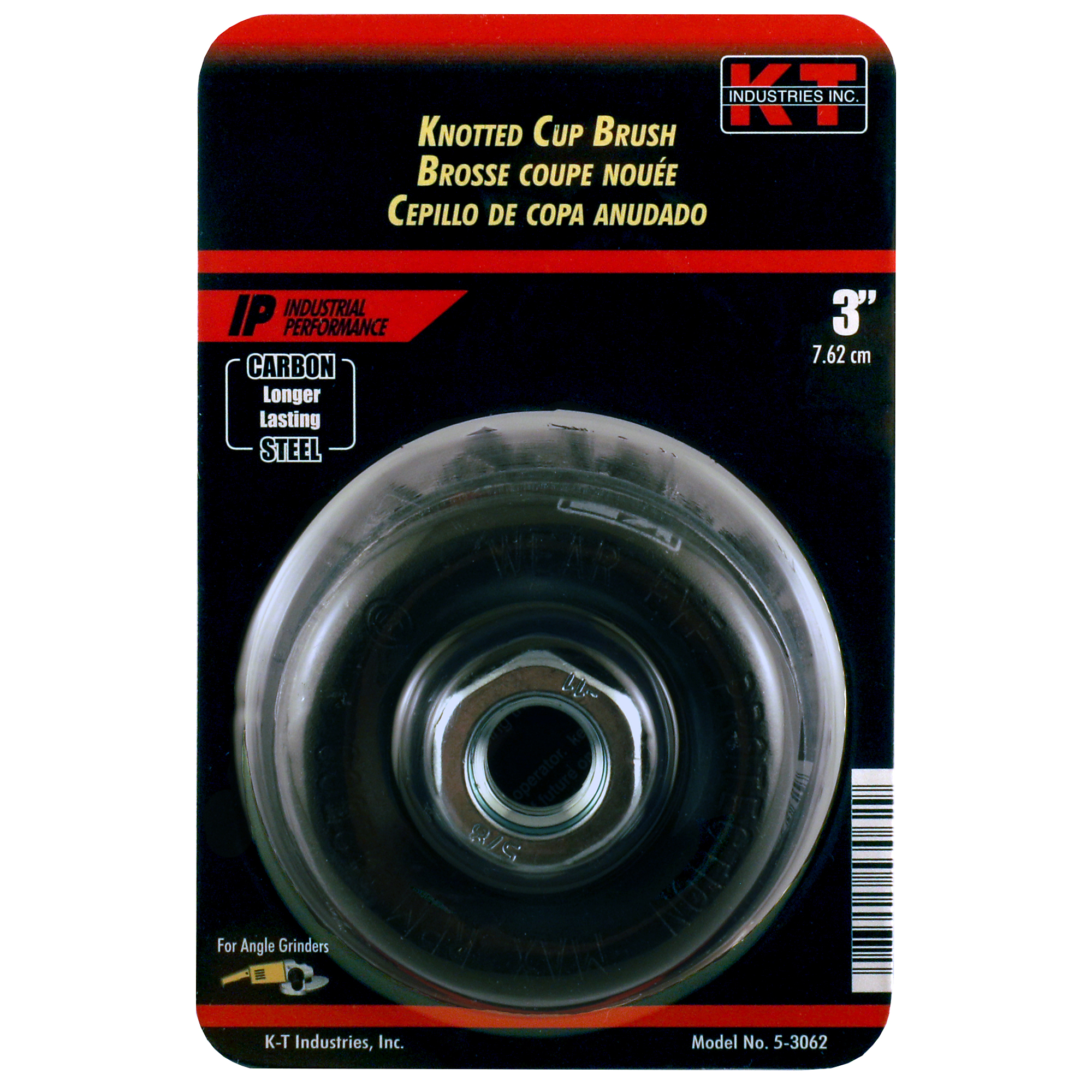 K-T Industries Pro Knot Cup Brush — 3in., Twisted Carbon Steel, 5/8-11, Model# 5-3062
