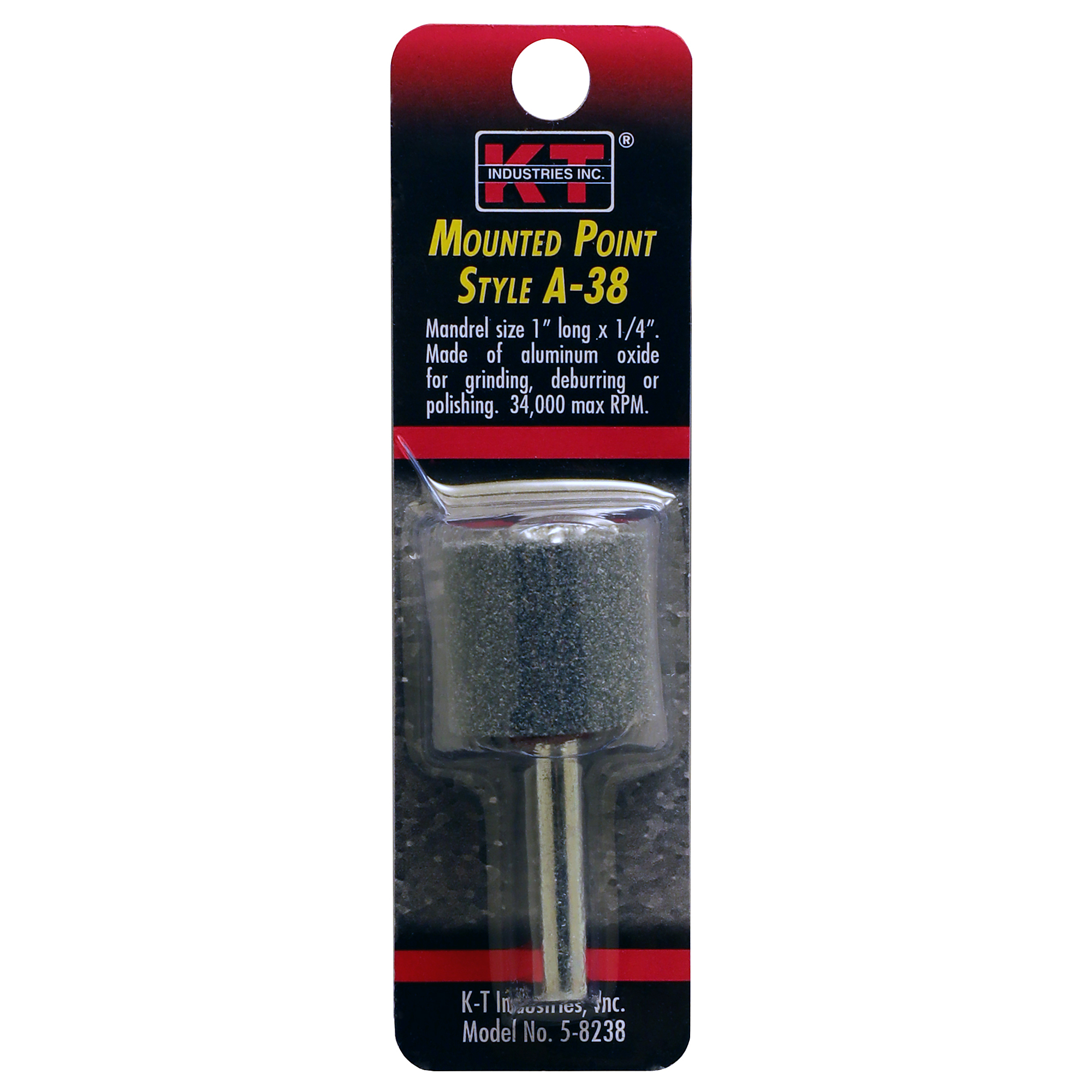 K-T Industries Mounted Point A-38 — Aluminum Oxide, 1/4in. Shank, 34,000 RPM, Model# 5-8238