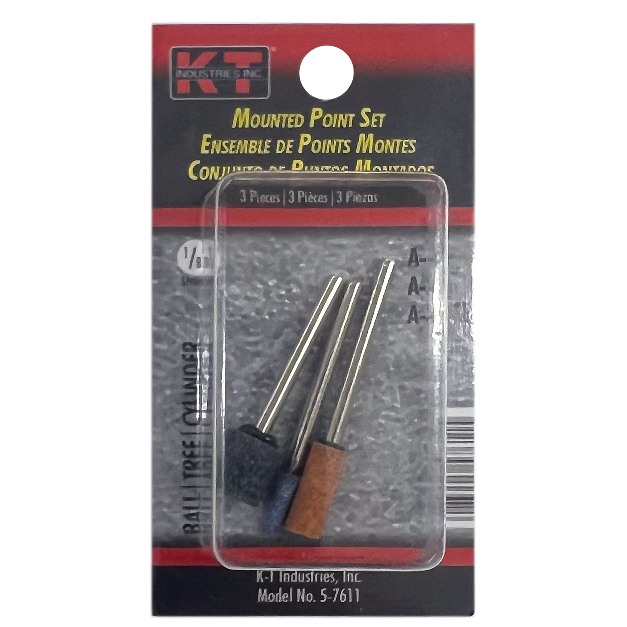 K-T Industries Mounted Point Set — 3-Piece, 1/8in. Shank, Model# 5-7611