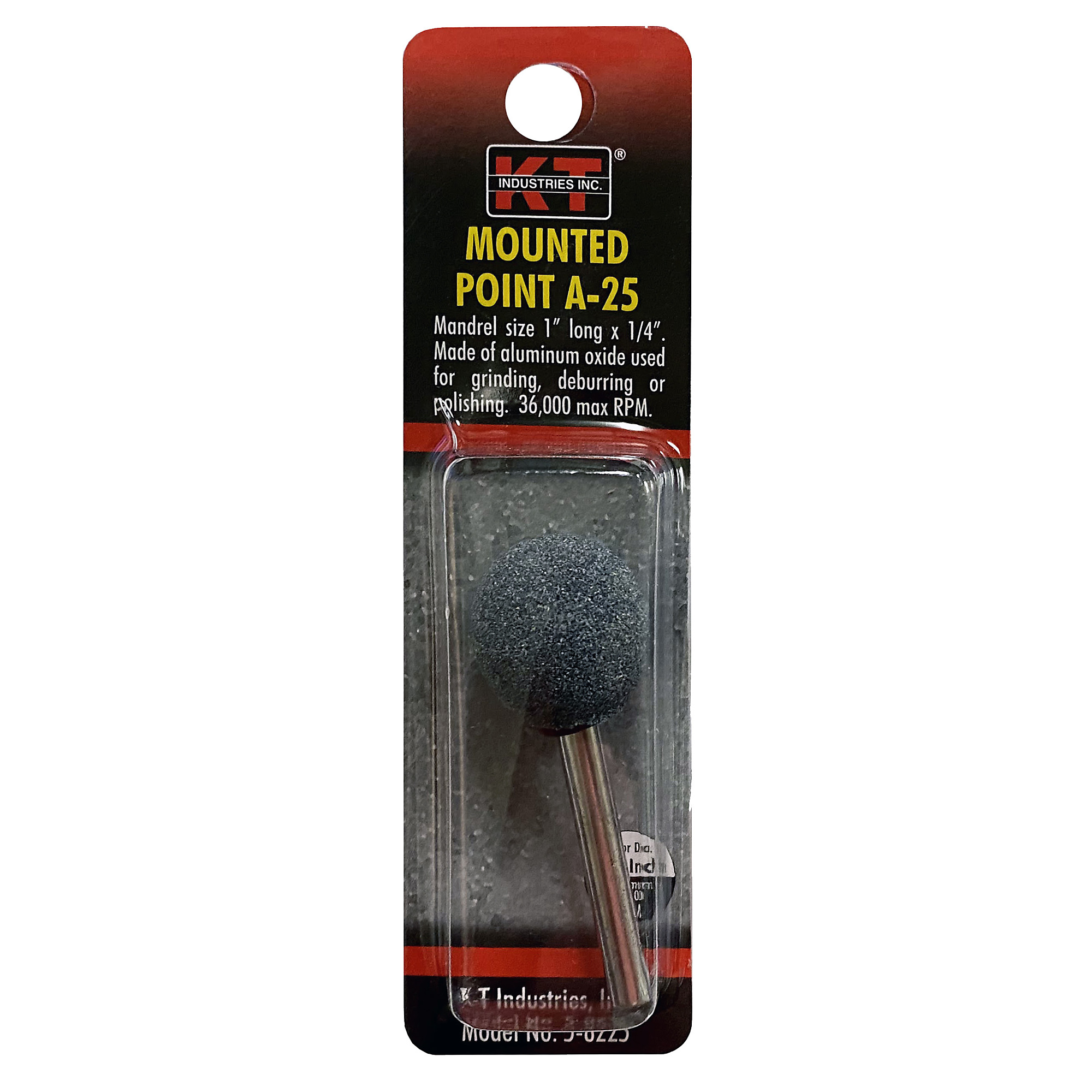 K-T Industries Mounted Point A-25 — 1/4in. Shank, Aluminum Oxide, Max 50,000 RPM, Model# 5-8225