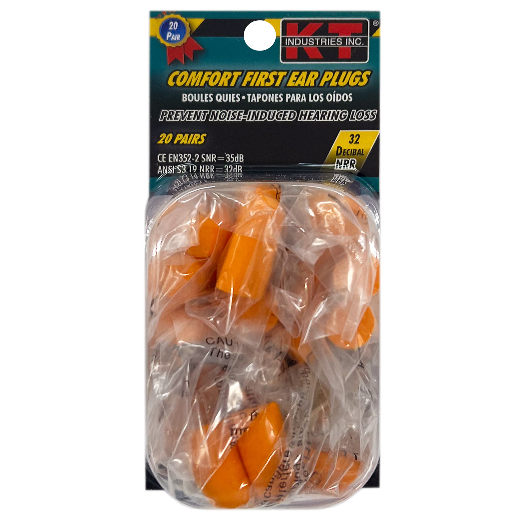 K-T Industries Comfort First Ear Plugs — 20 Pairs, Disposable, PU-Foam, 31dB Noise Reduction, Model# 4-6102