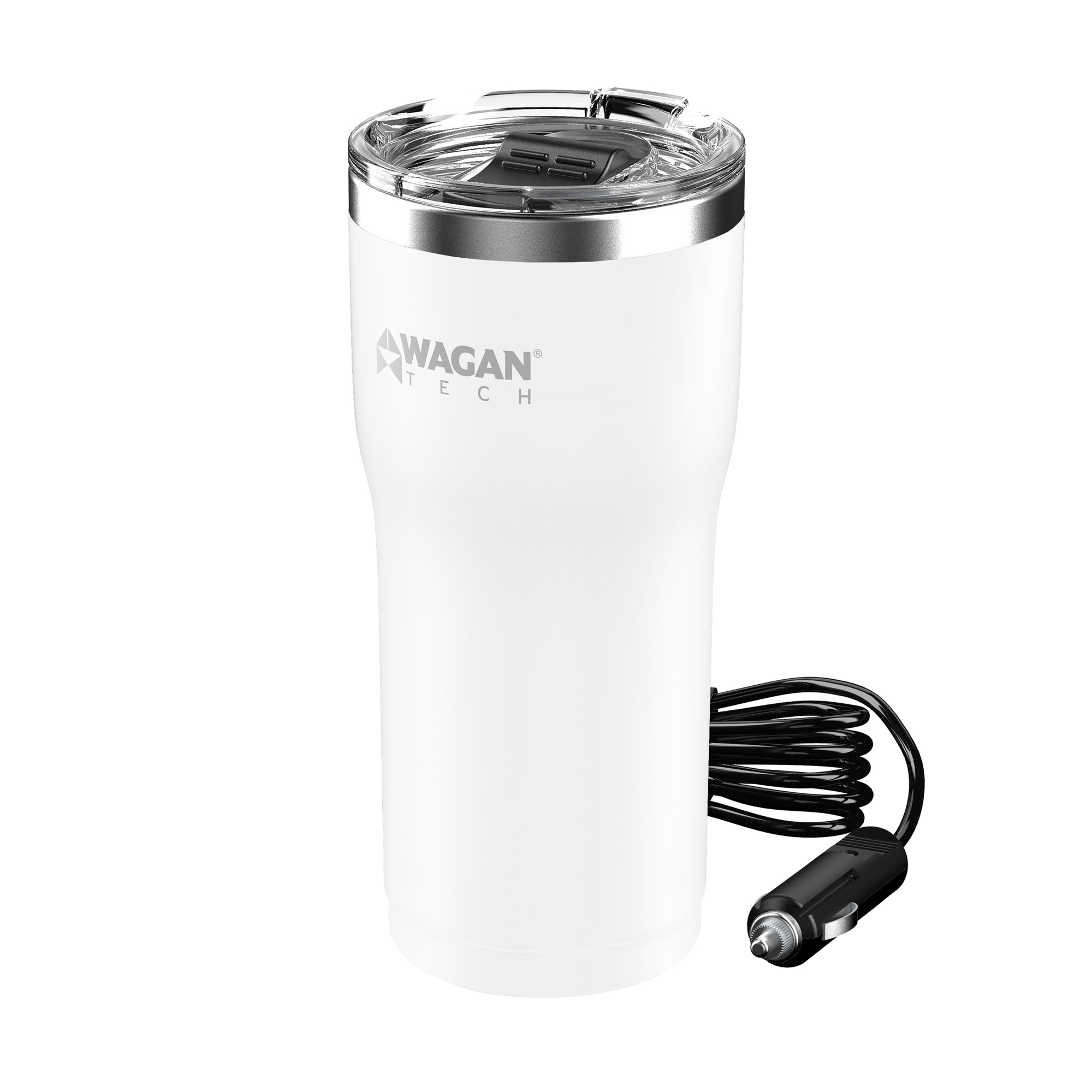 Wagan Tech Travel Heated Mug — 16oz, 12V, Stainless Steel, White, Model# EL6102