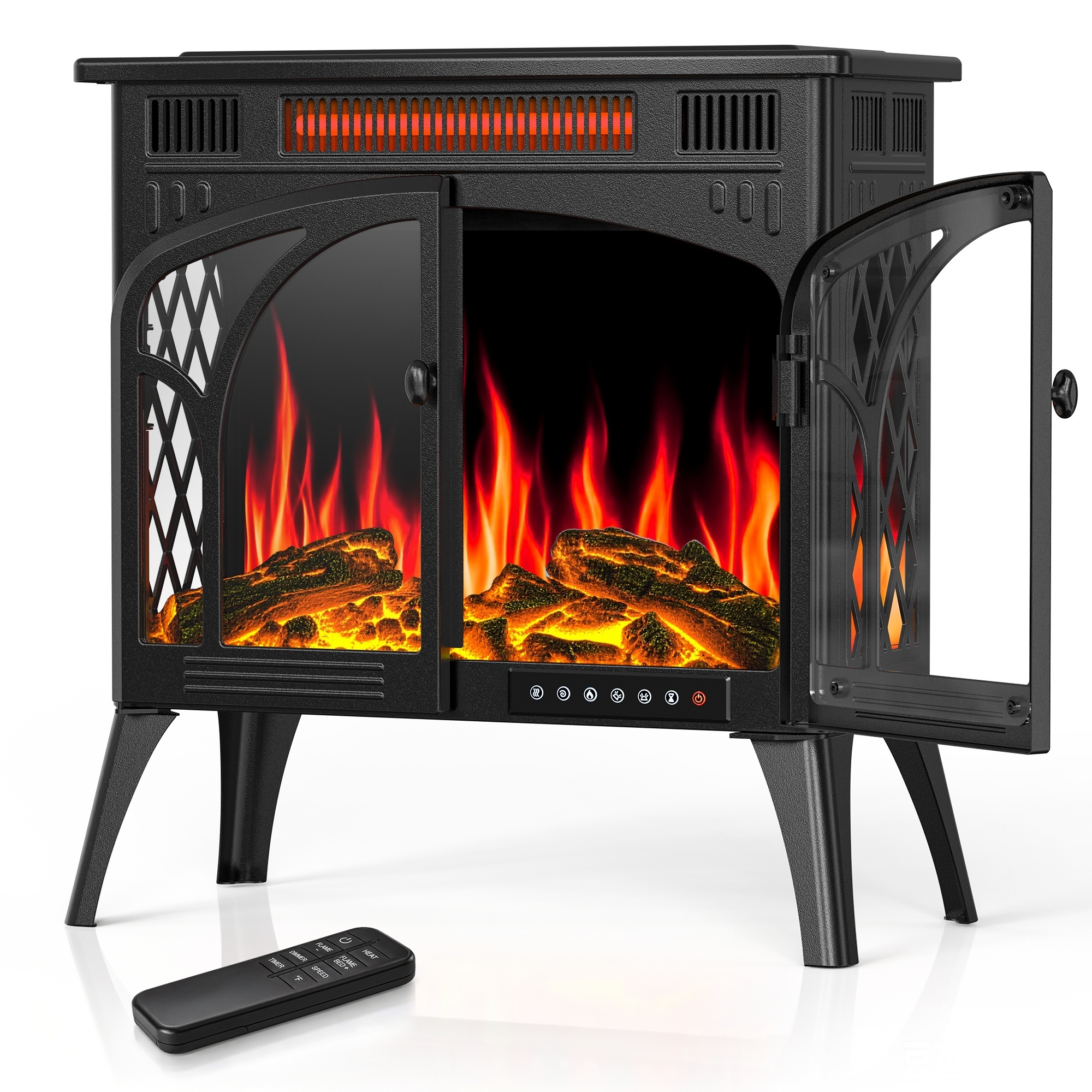 EdenDirect Freestanding Electric Fireplace Heater — 24in., Adjustable Brightness and Heating Mode, Overheating Safe Design, Grey, Model# NTES230B-GREY