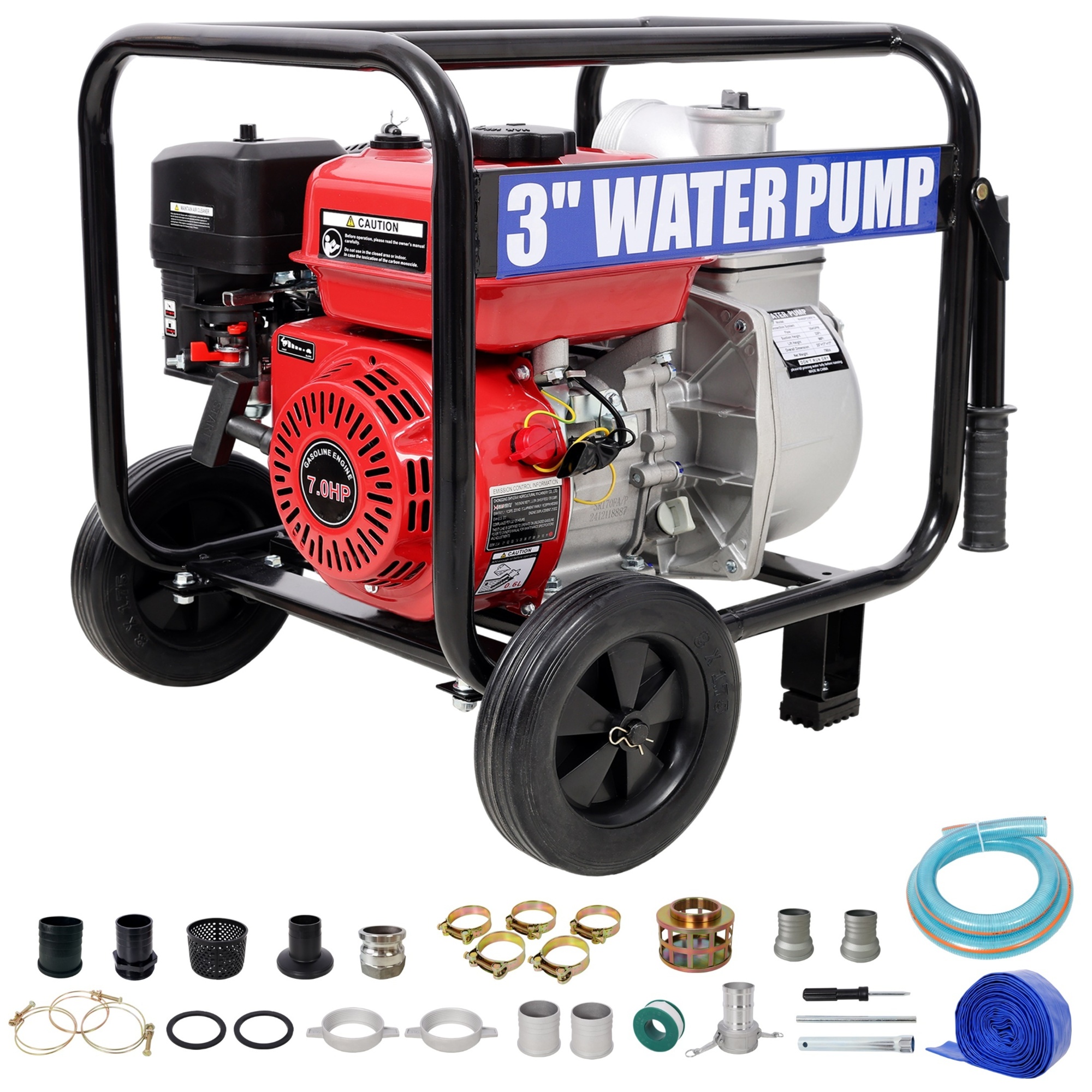 Progreen Gas Water Pump — 3in., 264 GPM, 7 HP, 212cc, 50ft. & 12ft. Hose, Wheels and Handle, Model# BAC-W465P236914