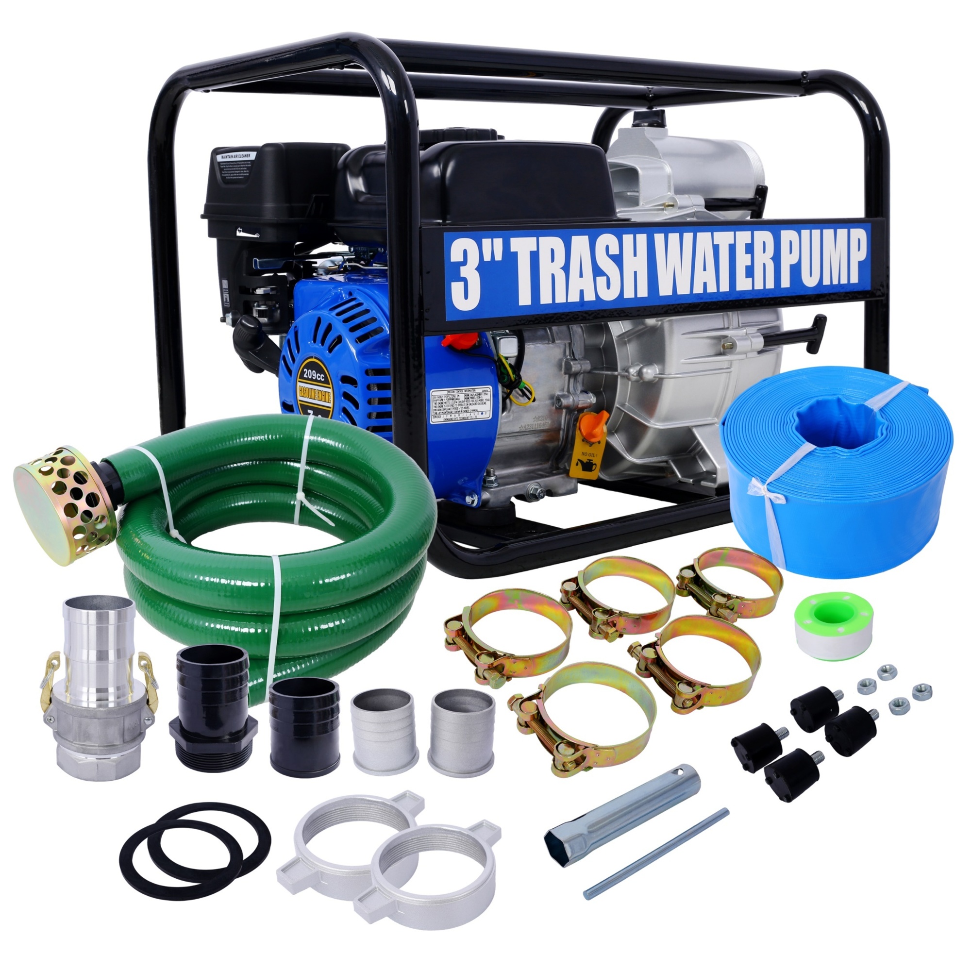 Progreen Trash Pump — 3in., 209cc, 7HP, 264 GPM, 98ft. Lift Height, Includes 12ft. Suction Hose and 50ft. Discharge Hose, Model# BAC-W465134909