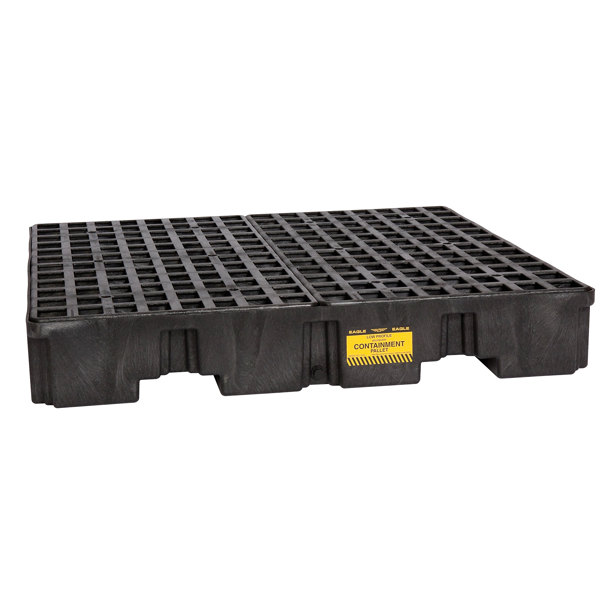 Eagle 4-Drum Plastic Pallet — With Drain, Black, Chemical-Resistant, Model# 1645B