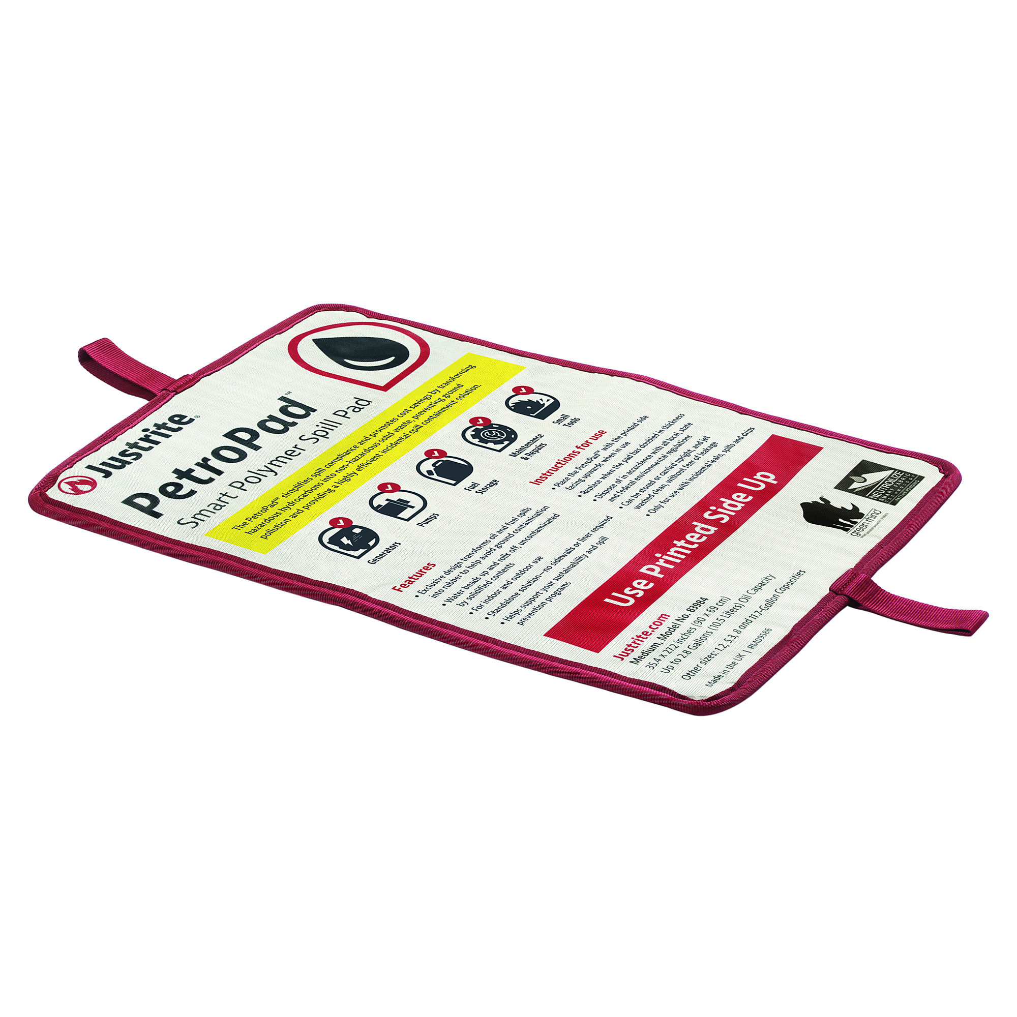 Justrite PetroPad Absorbent Pads — 2.8 Gal. Capacity, Medium, Pack of 5, Model# 83984PK
