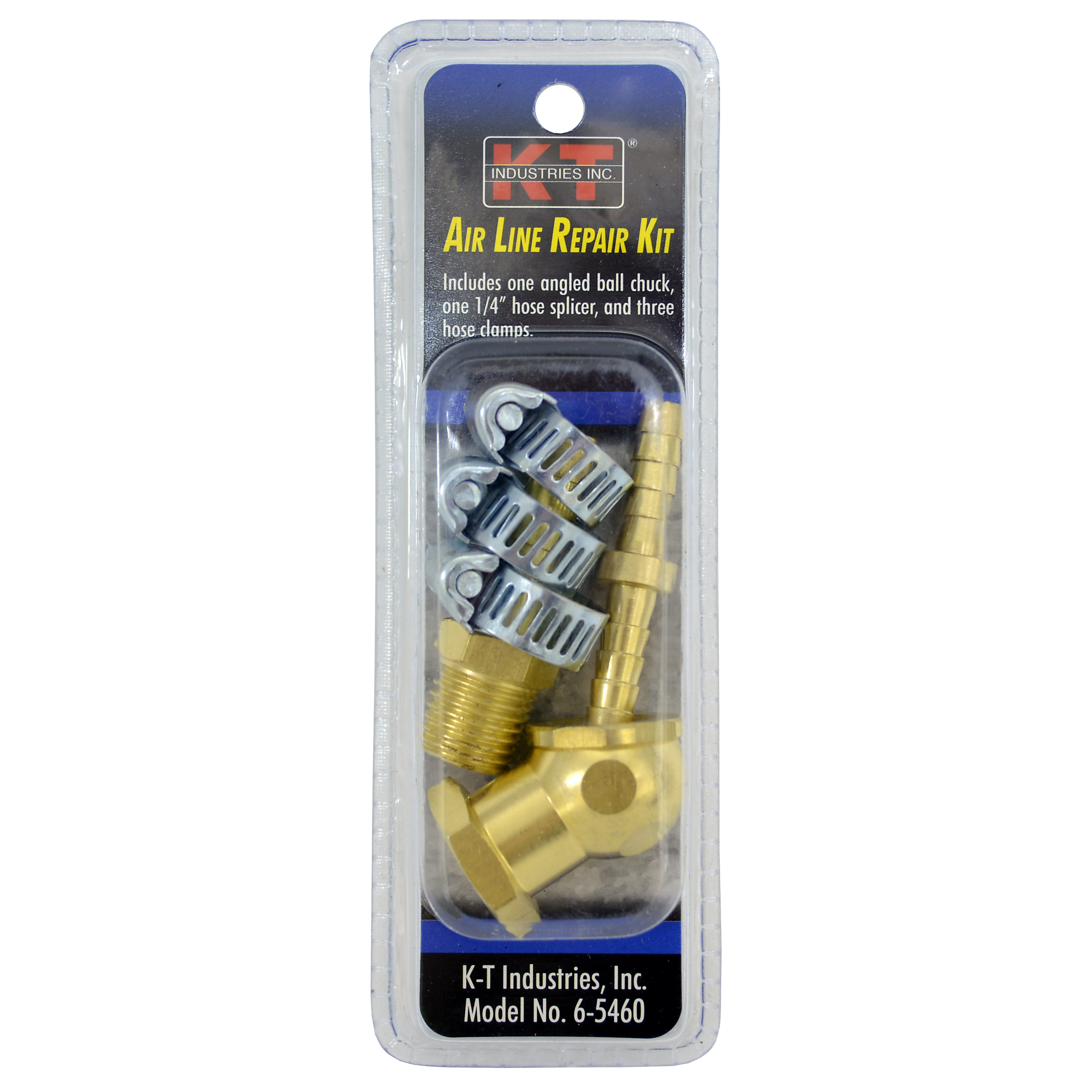 K-T Industries Air Hose Repair Kit with Chuck — 1/4in. Hose Splicer, Male NPT Hose End, 3 Hose Clamps, Model# 6-5460