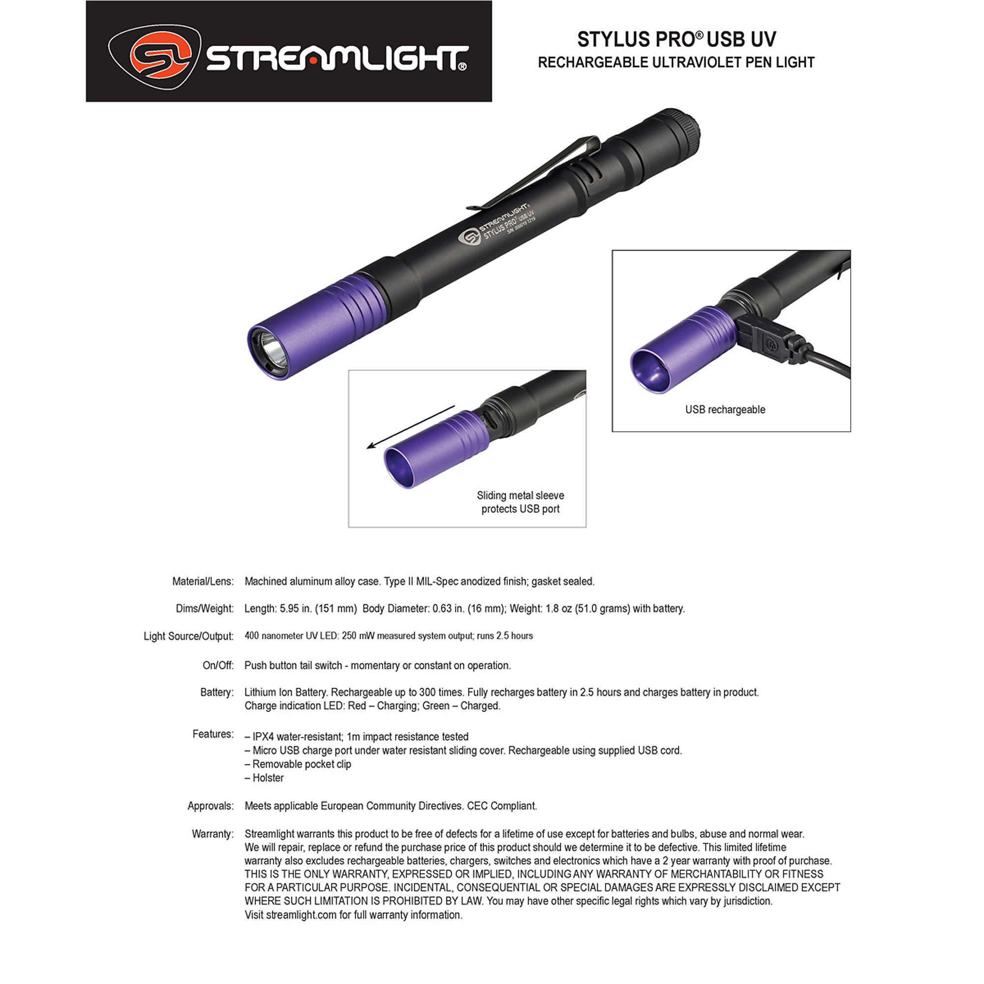 streamlight uv flashlight 66149 Stylus Pro LED Penlight with Holster, Black : Industrial & Scientific resistant finish and a gasket Streamlight Night Com LED/UV Flashlight