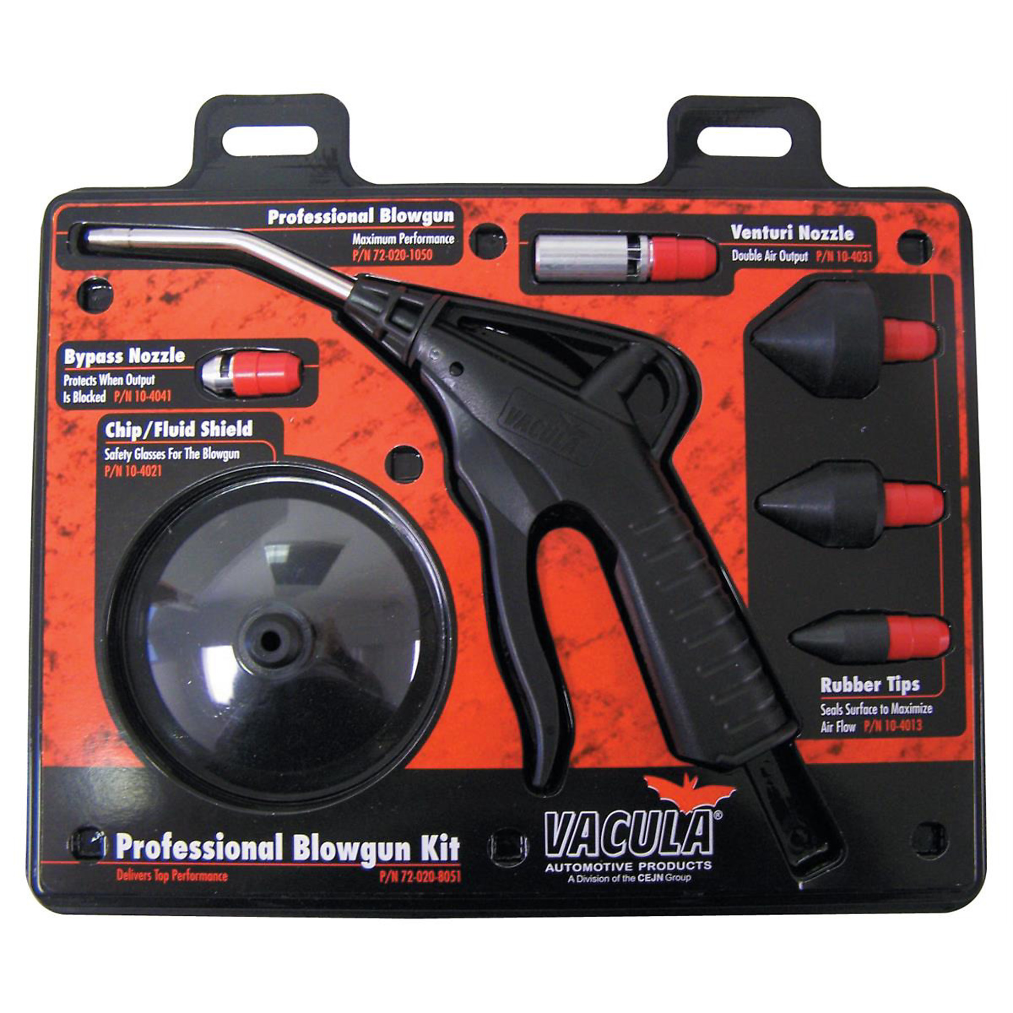 Vacula Professional Blow Gun Kit — 7-Piece, 4in. Nozzle, Rubber Tip Set, Fluid/Chip Shield, Model# VAC72-020-8051