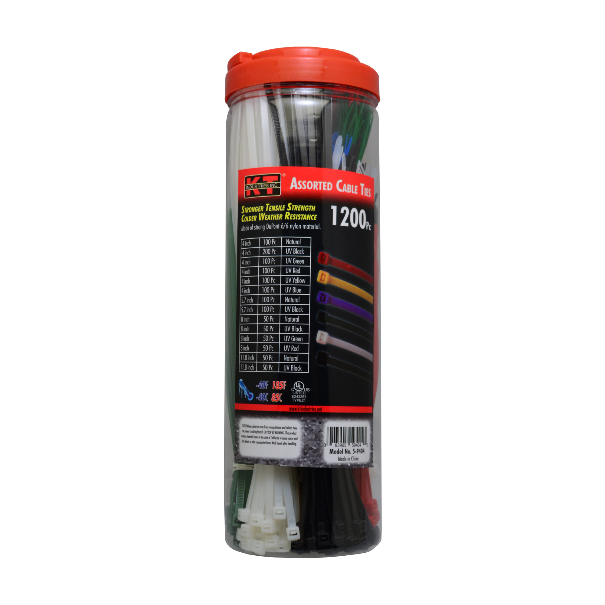 K-T Industries, Cable Tie Assortment 1,200 Pcs, Model # 5-9404