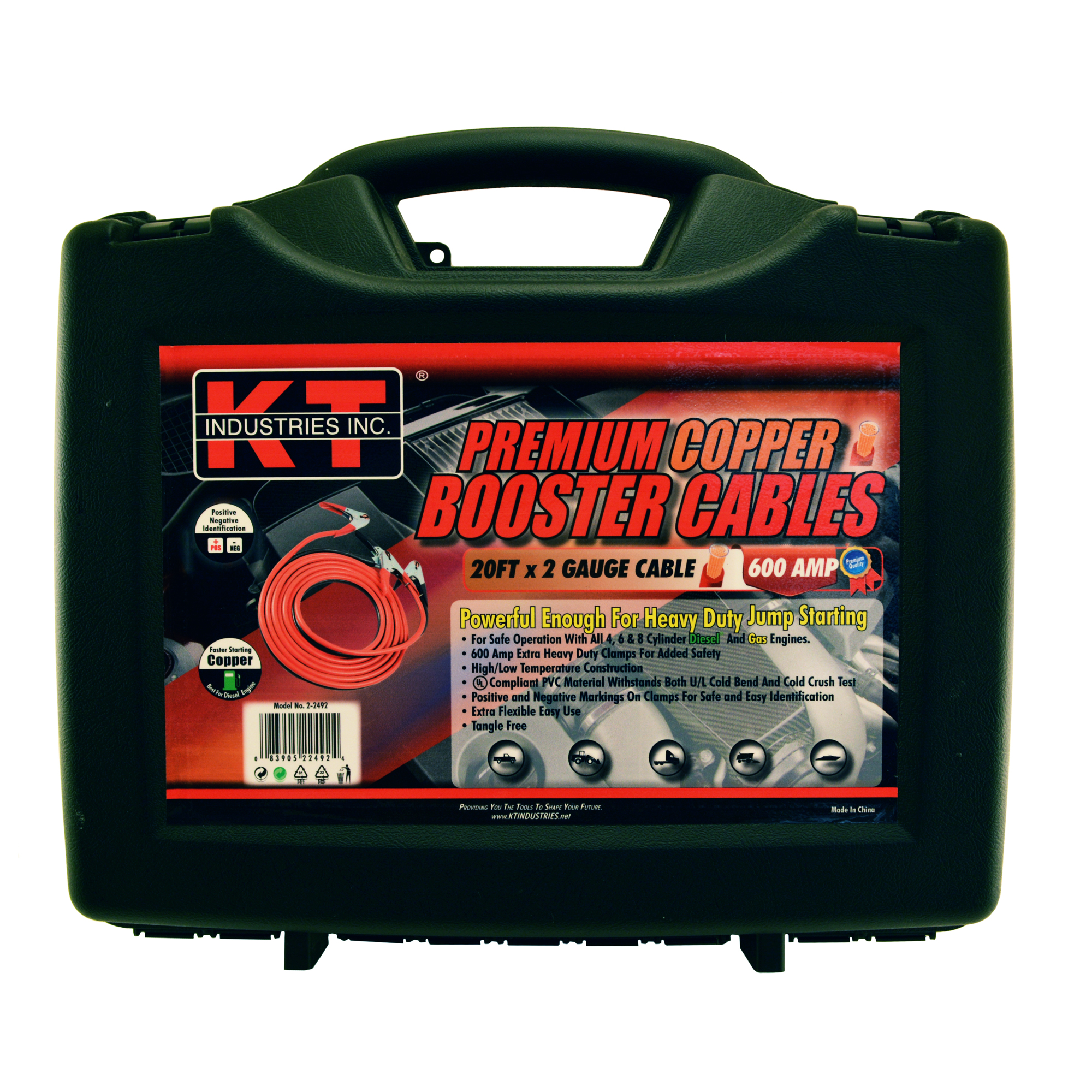 K-T Industries Copper Booster Cable — 20ft., 2-Gauge, 600 Amps, Model# 2-2492