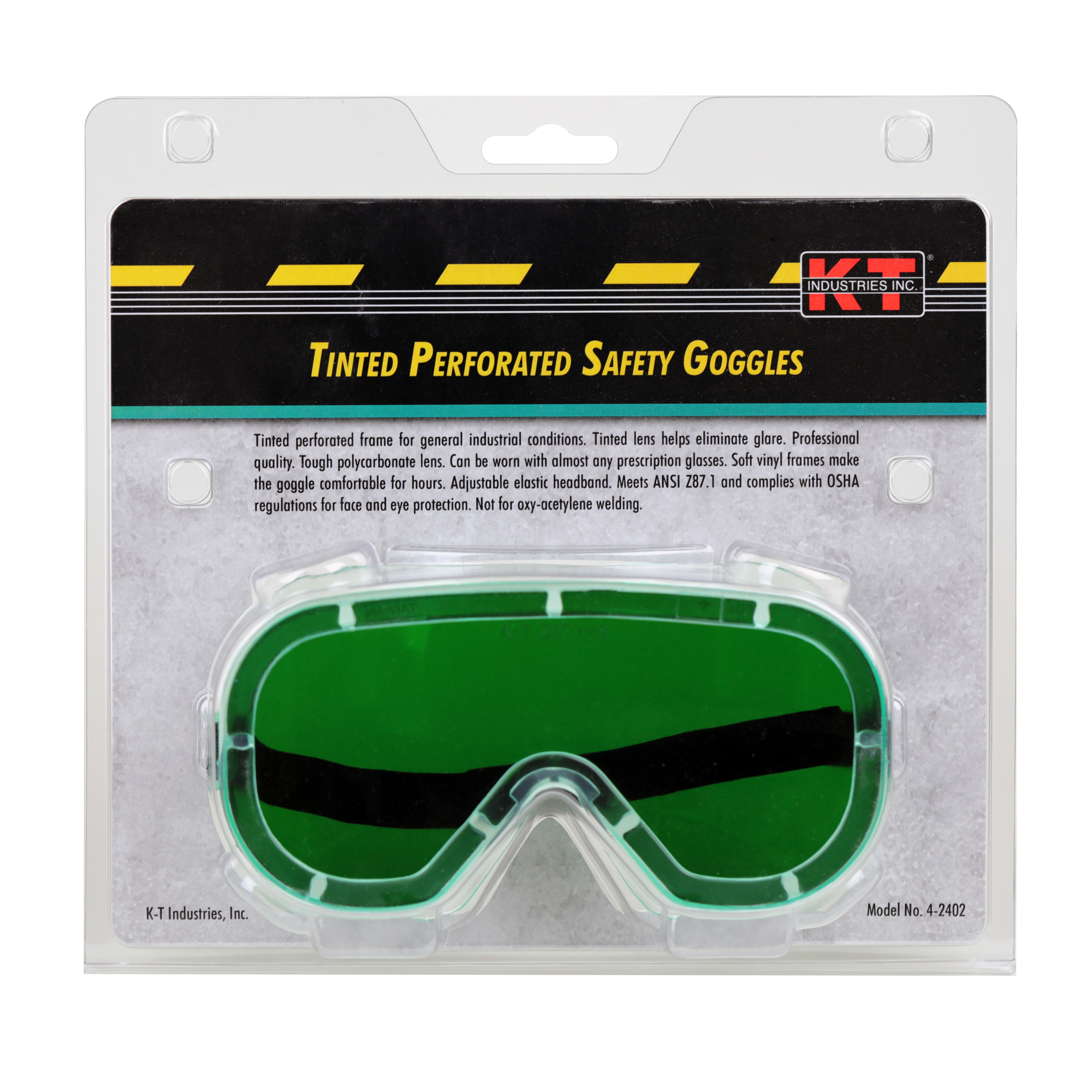 K-T Industries Perforated Safety Goggles — Tinted Lens, Polycarbonate, Soft Vinyl Frames, Model# 4-2402