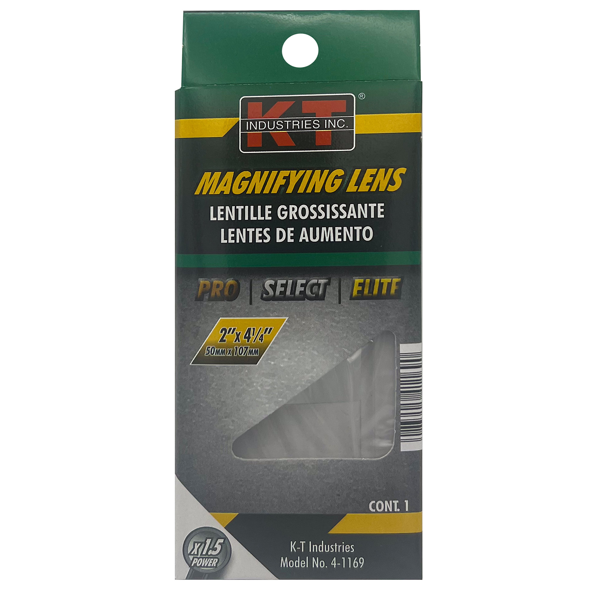 K-T Industries Magnifier Lens — 2in. x 4.25in., 1.50 Magnification, Scratch-Resistant, Model# 4-1169