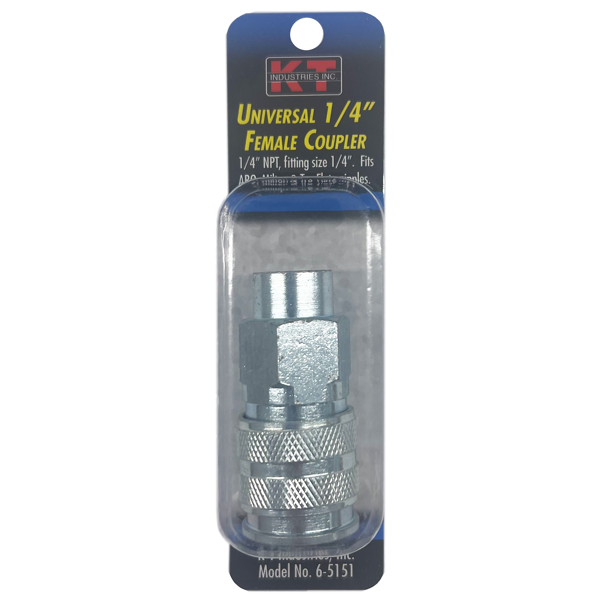 K-T Industries Universal Coupler — 1/4in. Female NPT, Zinc Plated, Brass Body, Model# 6-5151