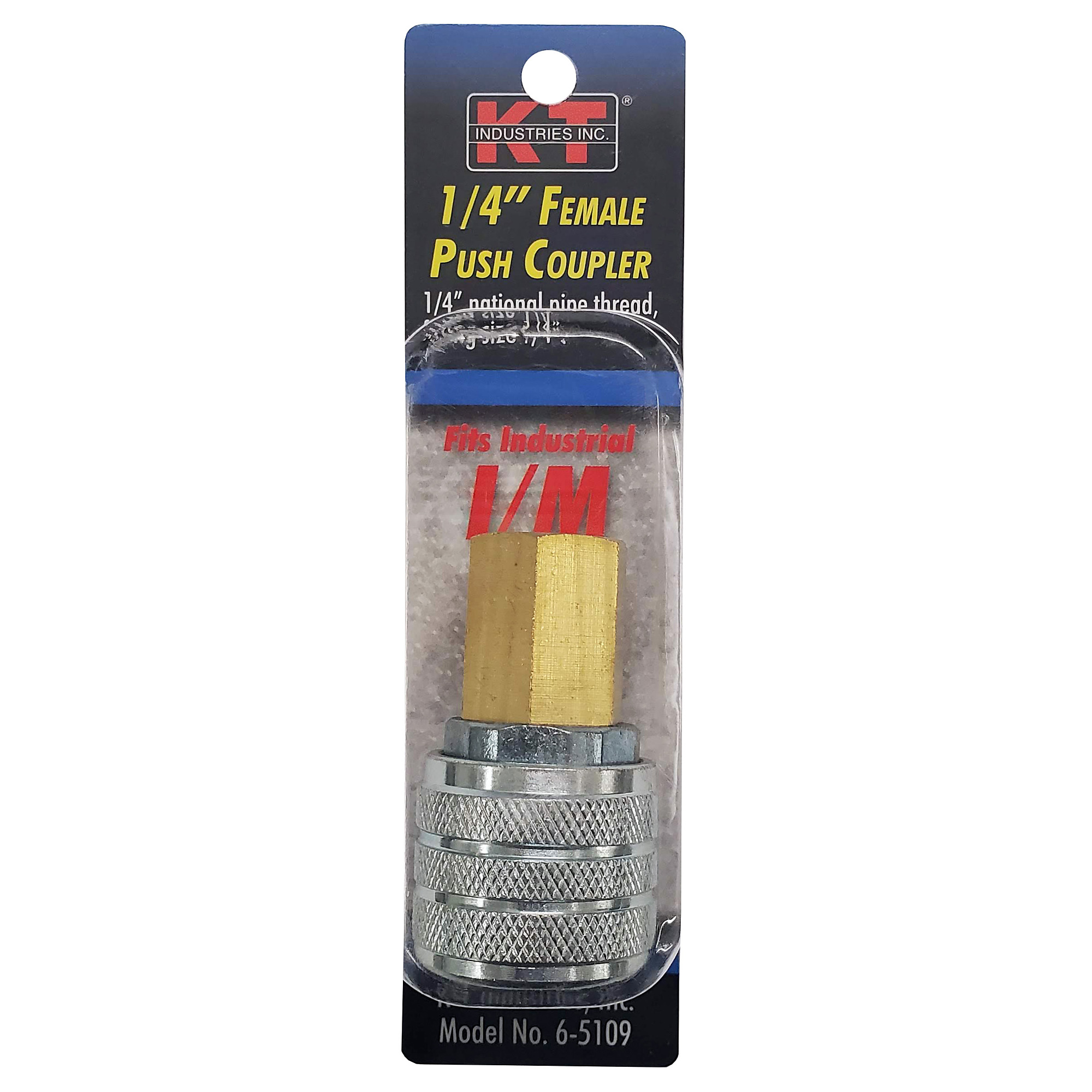 K-T Industries Industrial Push Coupler — 1/4in. F NPT, Zinc Plated, Brass, Model# 6-5109
