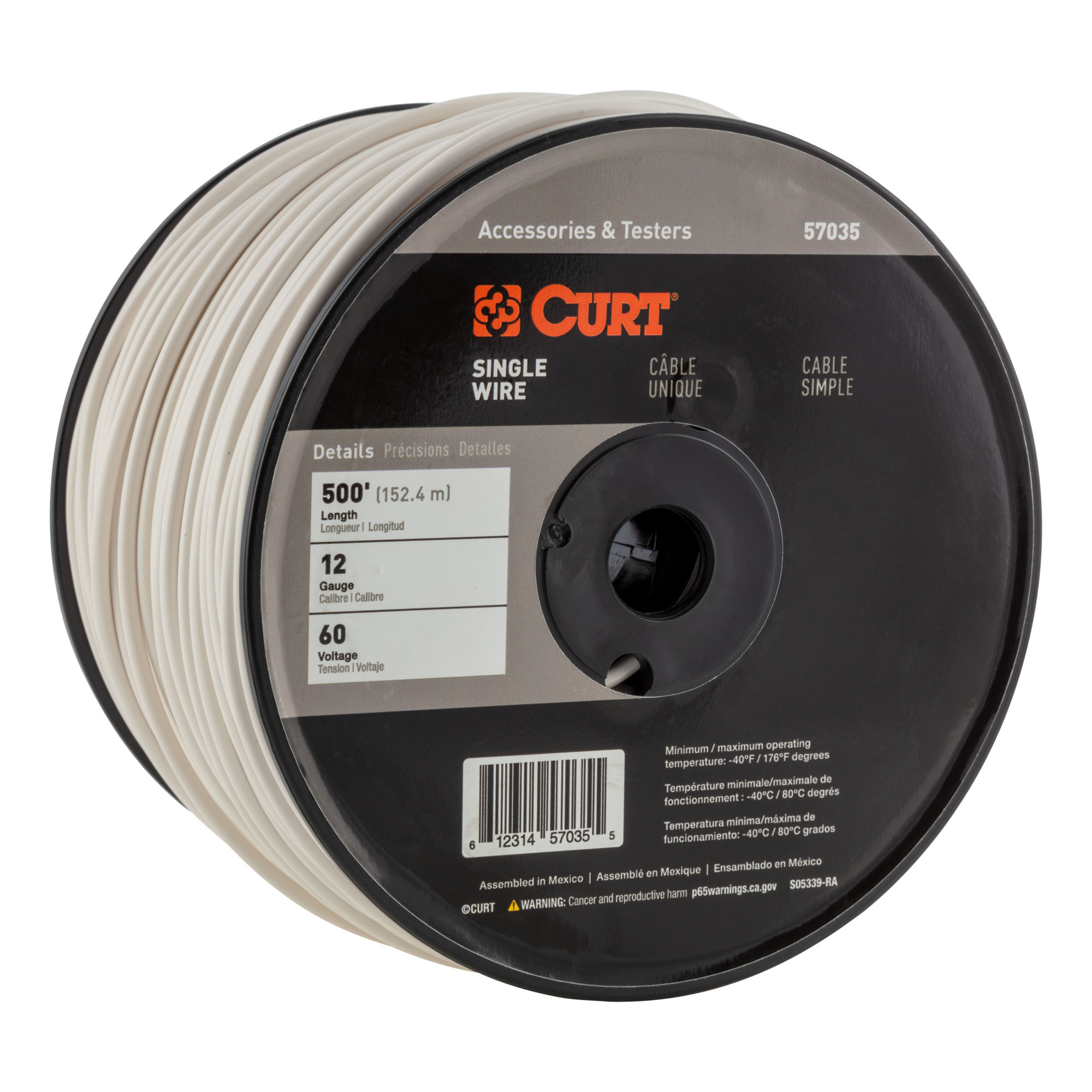 Curt Manufacturing Automotive Primary Wire — 500ft., 12-Gauge, 60 Volts, White, Model# 57035