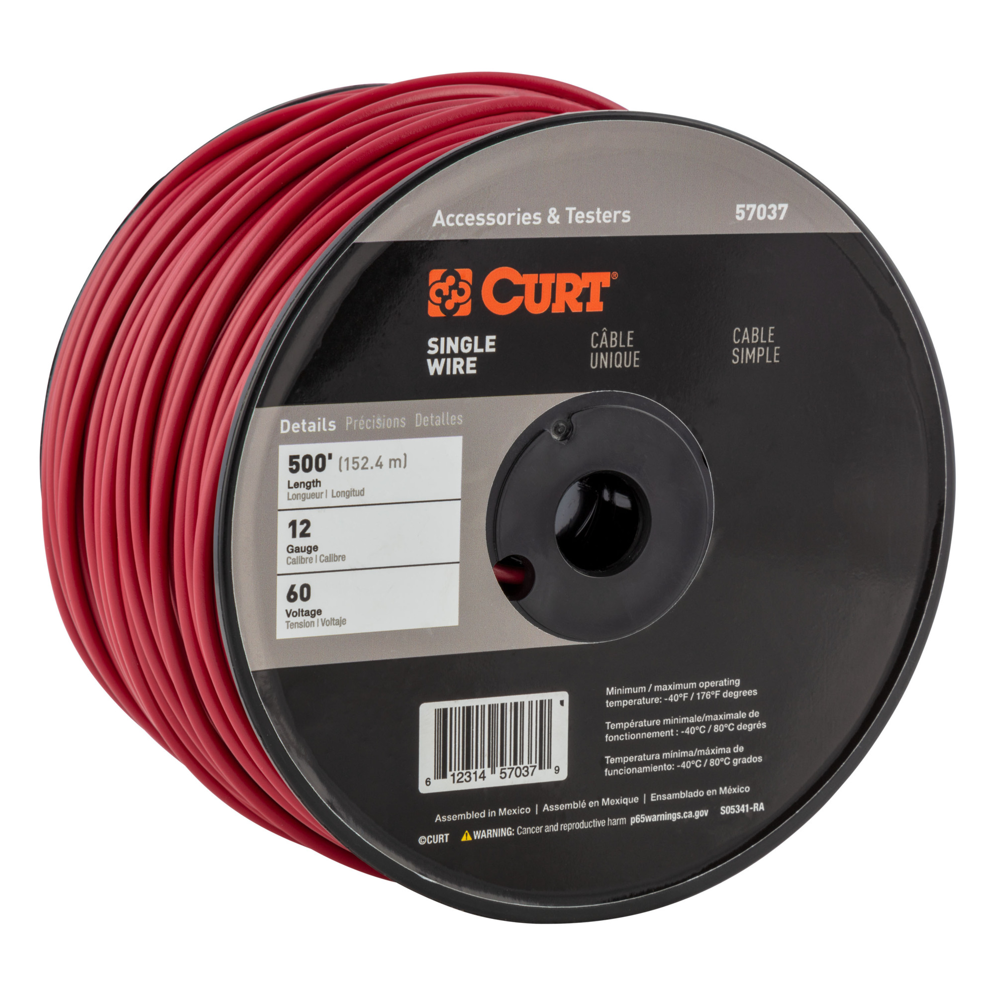 Curt Manufacturing Automotive Primary Wire — 500ft., 12-Gauge, Red, 60 Volt, Model# 57037