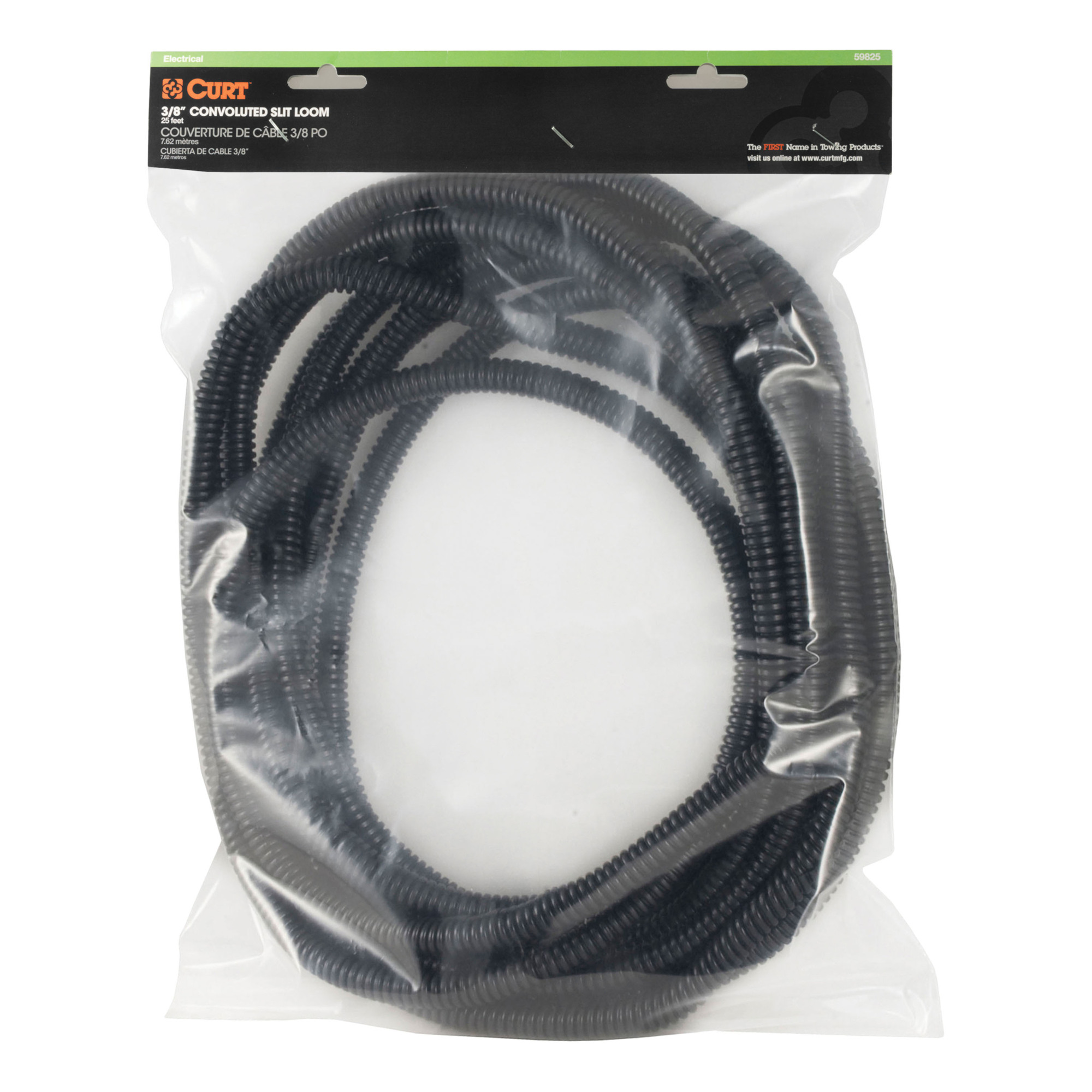 Curt Manufacturing Black Plastic Trailer Wire Protection Sleeve Wrap — 3/8in. x 25ft., Model# 59825