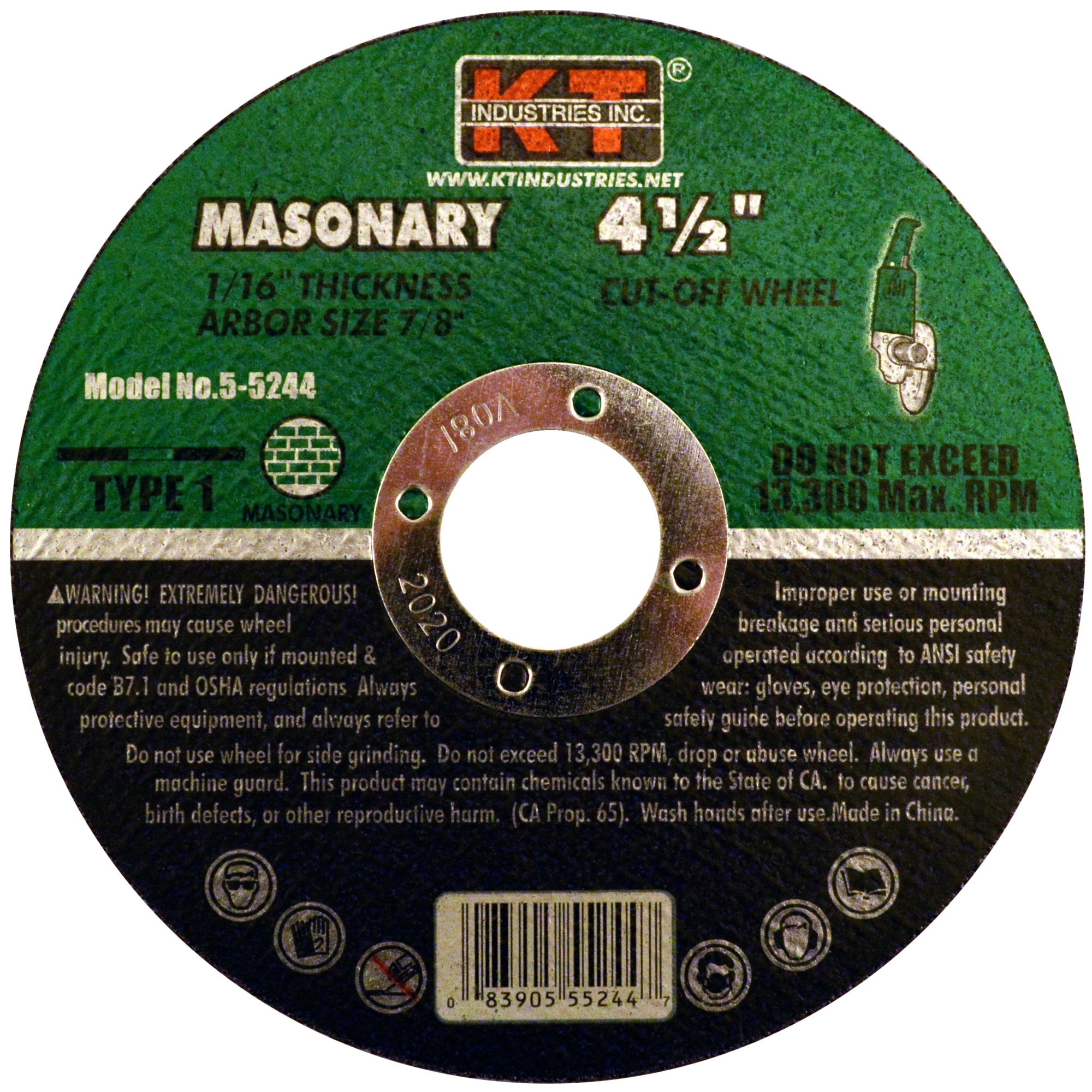 K-T Industries Masonry Cutting Wheel — 4 1/2in. x 1/16in. x 7/8in., Reinforced, Pack of 10, Model# 5-5244
