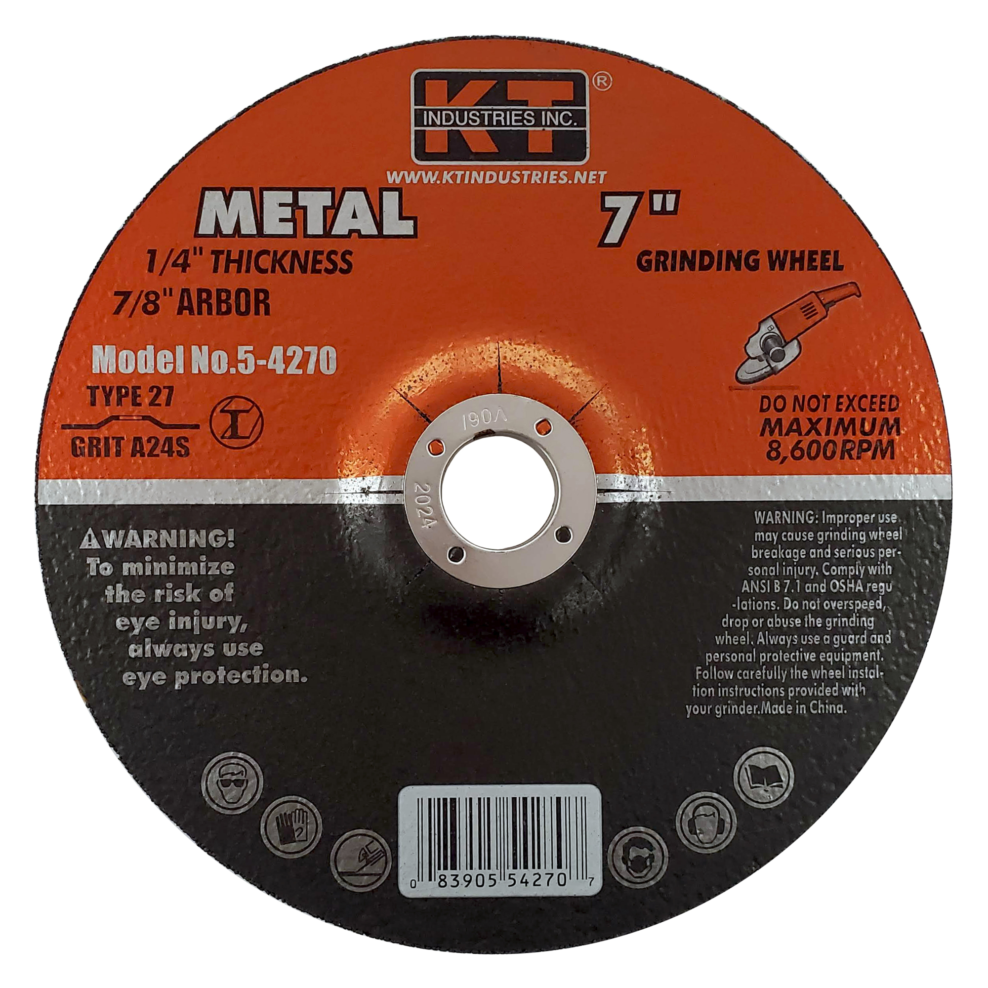 K-T Industries Grinding Wheel — 7in. x 1/4in. x 7/8in., Resin Bond, Fiberglass Reinforced, Model# 5-4270