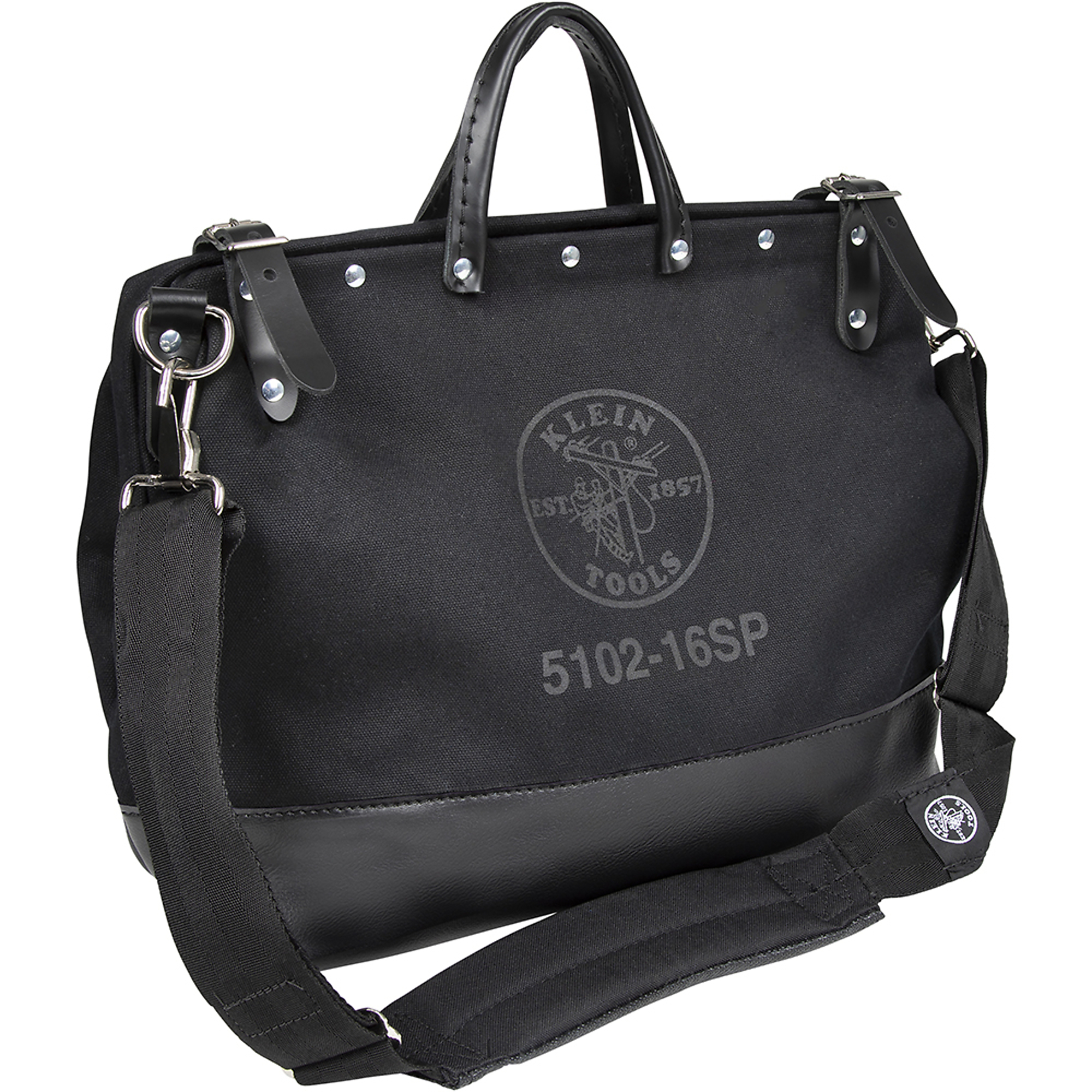 Klein Tools Deluxe Tool Bag — 16in., Black Canvas, 13 Pockets, Model# 510216SPBLK