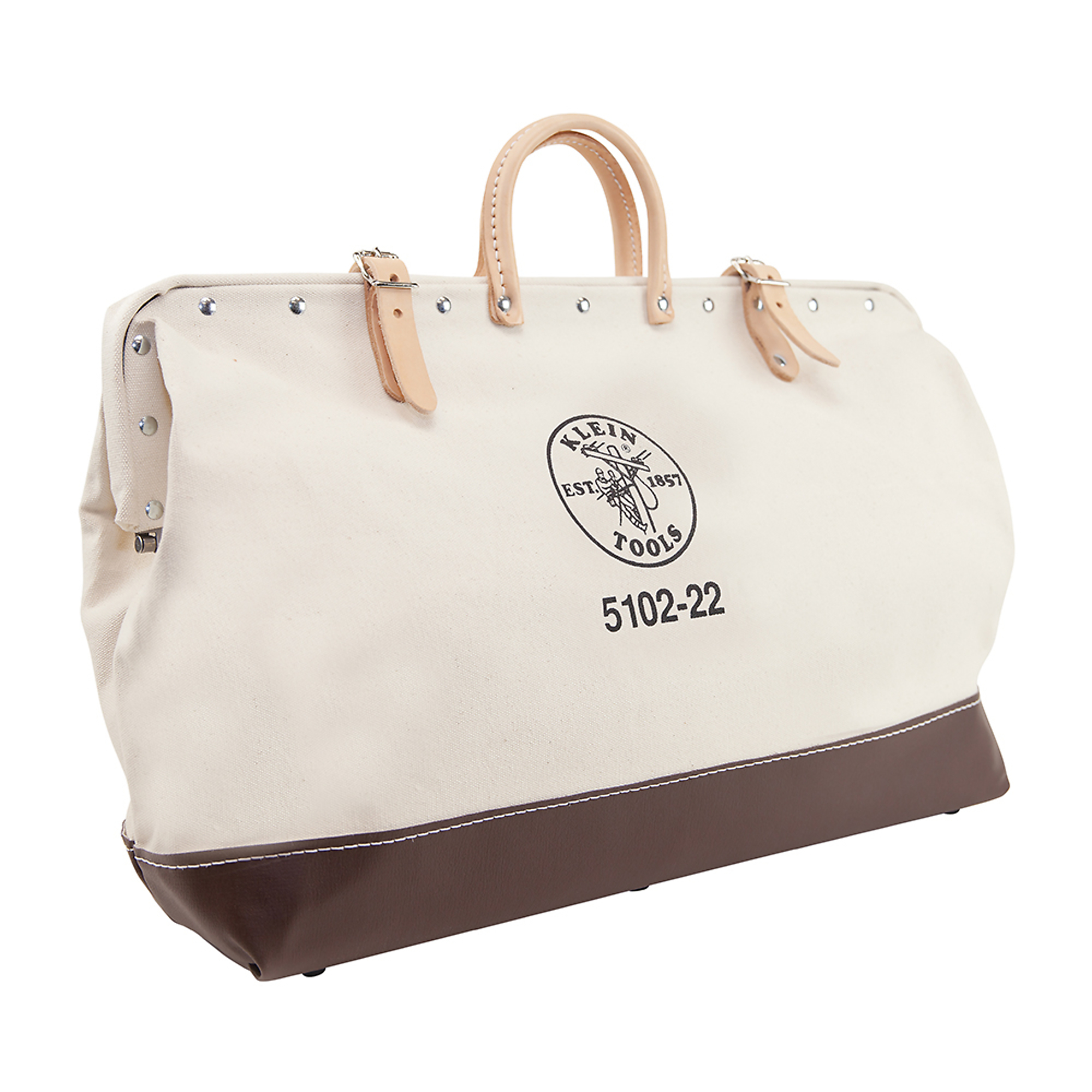 Klein Tools Canvas Tool Bag — 22in., Heavy-Duty No. 8 Natural Canvas, Leather Handles, Model# 5102-22