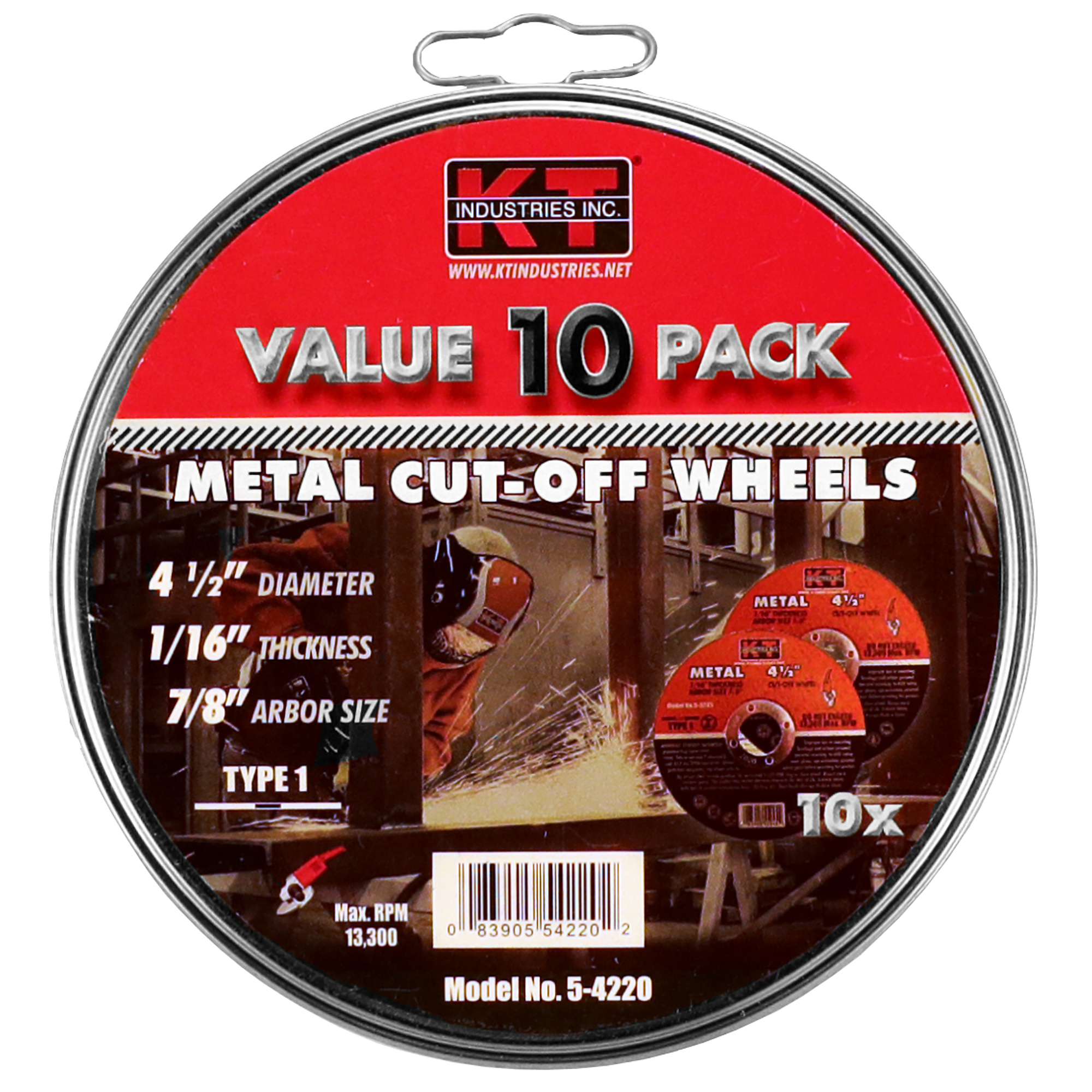 K-T Industries Metal Cutting Wheels — 4 1/2in. x 1/16in. x 7/8in., Reinforced, 10 Pk, Model# 5-4220