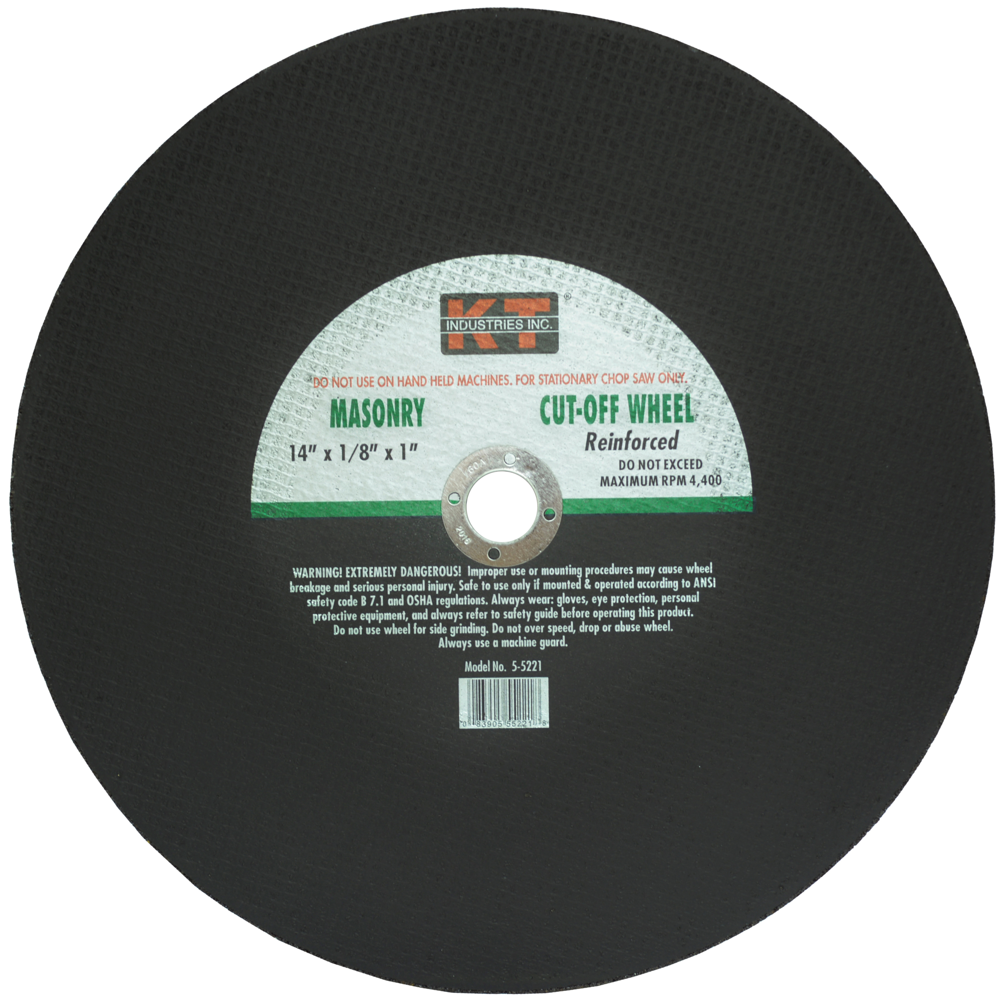 K-T Industries Masonry Cut-Off Wheels — 14in. x 1/8in. x 1in., Double Reinforced, Pack of 5, Model# 5-5221