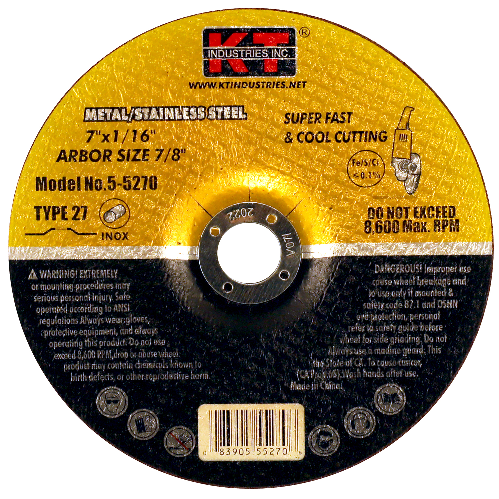 K-T Industries Cutting Wheel — 7in. x 1/16in. x 7/8in., Pack of 10, Model# 5-5270