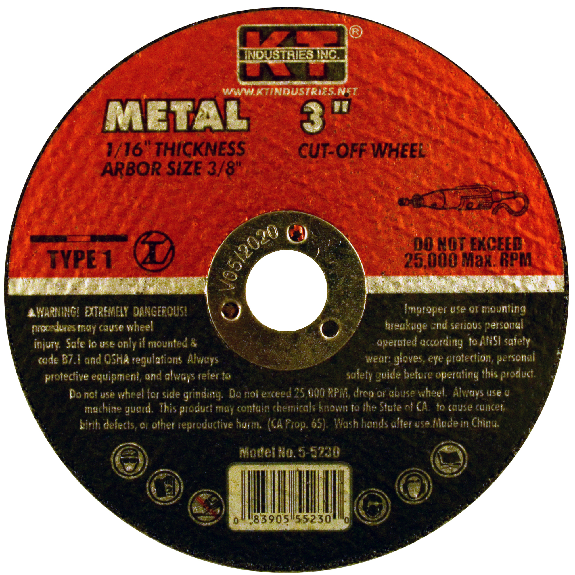 K-T Industries Metal Cutting Wheels — 3in. x 1/16in. x 3/8in., 25,000 RPM, Pack of 10, Model# 5-5230