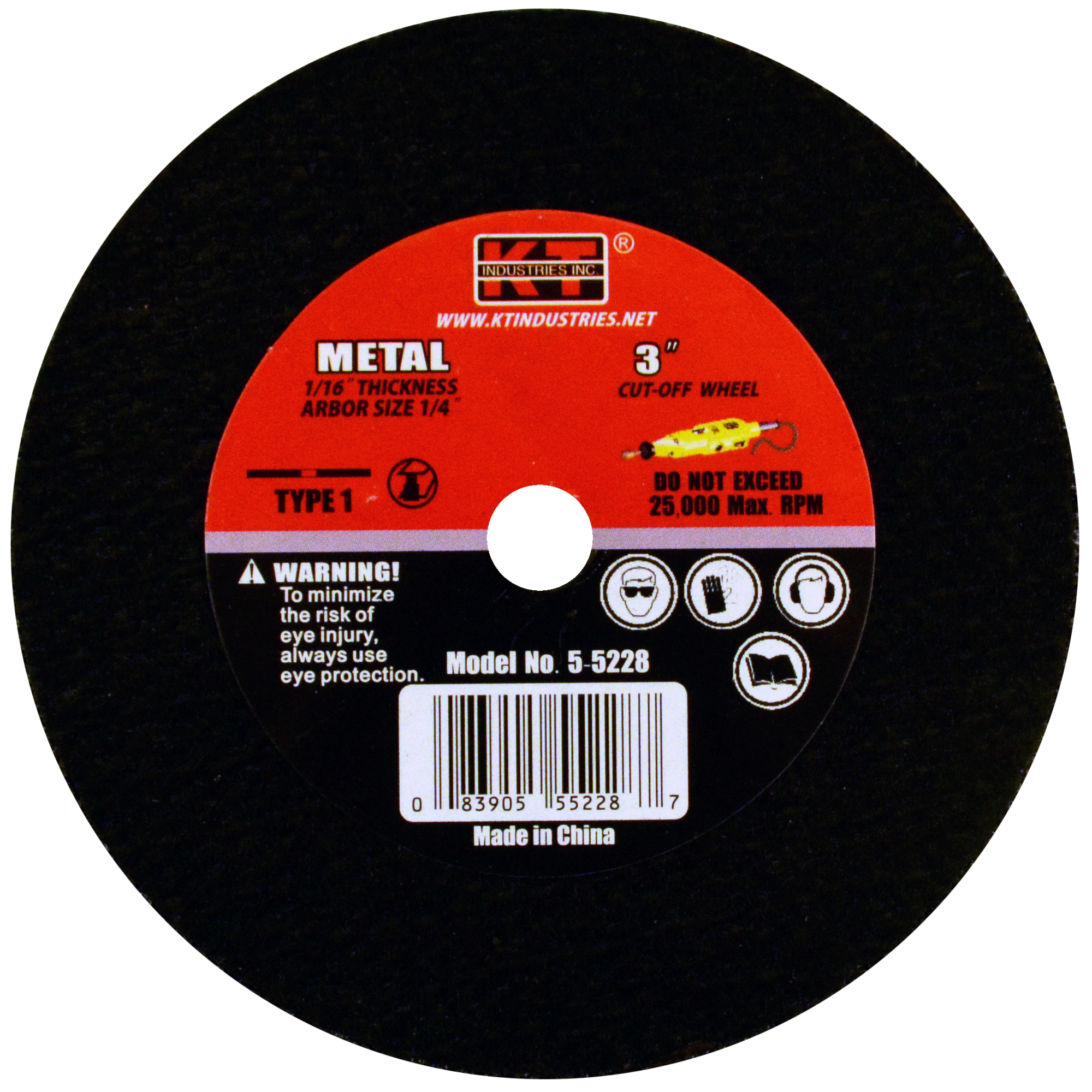 K-T Industries Metal Cutting Wheels — 3in. x 1/16in. x 1/4in., 25,000 RPM, Pack of 10, Model# 5-5228