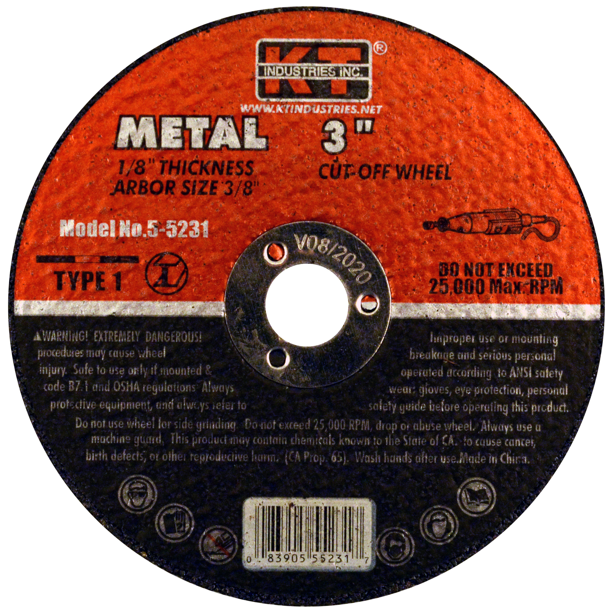 K-T Industries Metal Cutting Wheels — 3in. x 1/8in. x 3/8in., 25,000 RPM, Pack of 10, Model# 5-5231