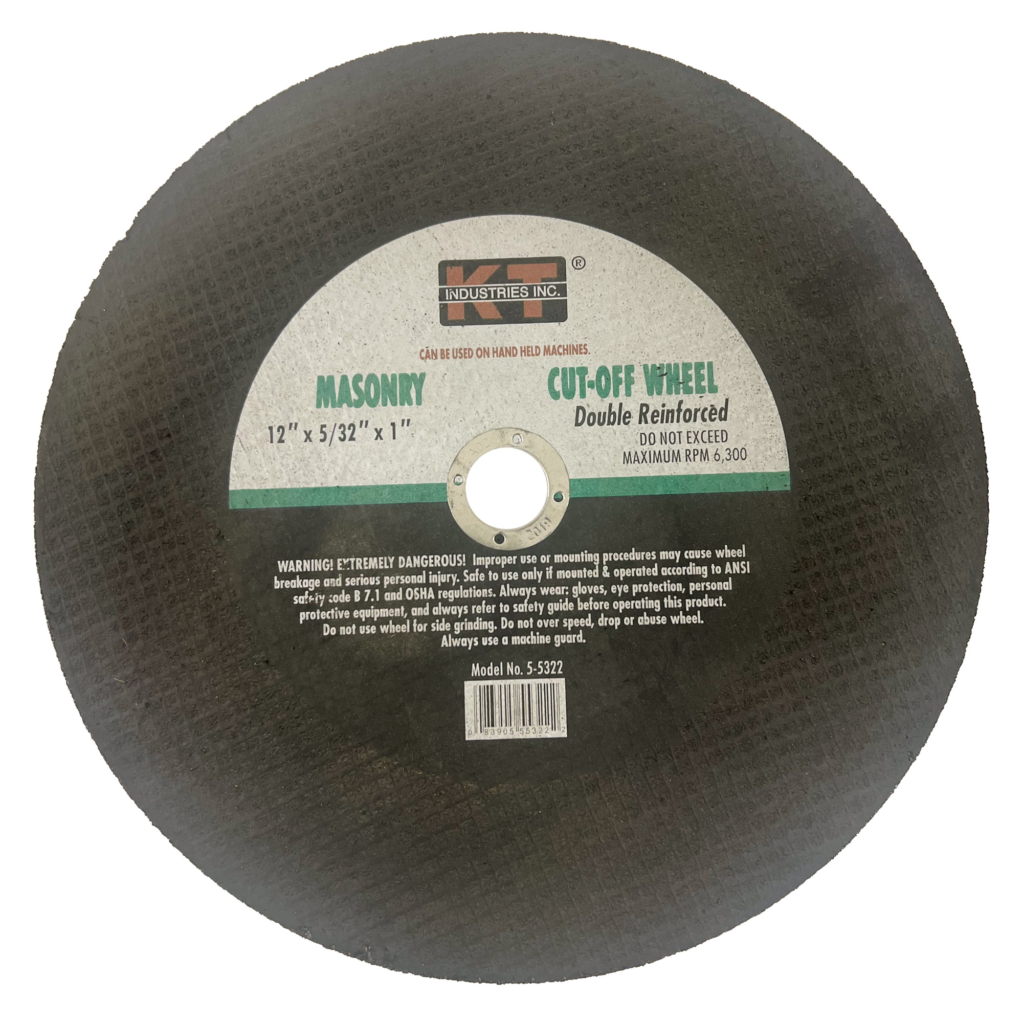 K-T Industries Masonry Cut-Off Wheels — 12in. x 5/32in. x 1in., Reinforced Fiberglass, 5 Pk., Model# 5-5322