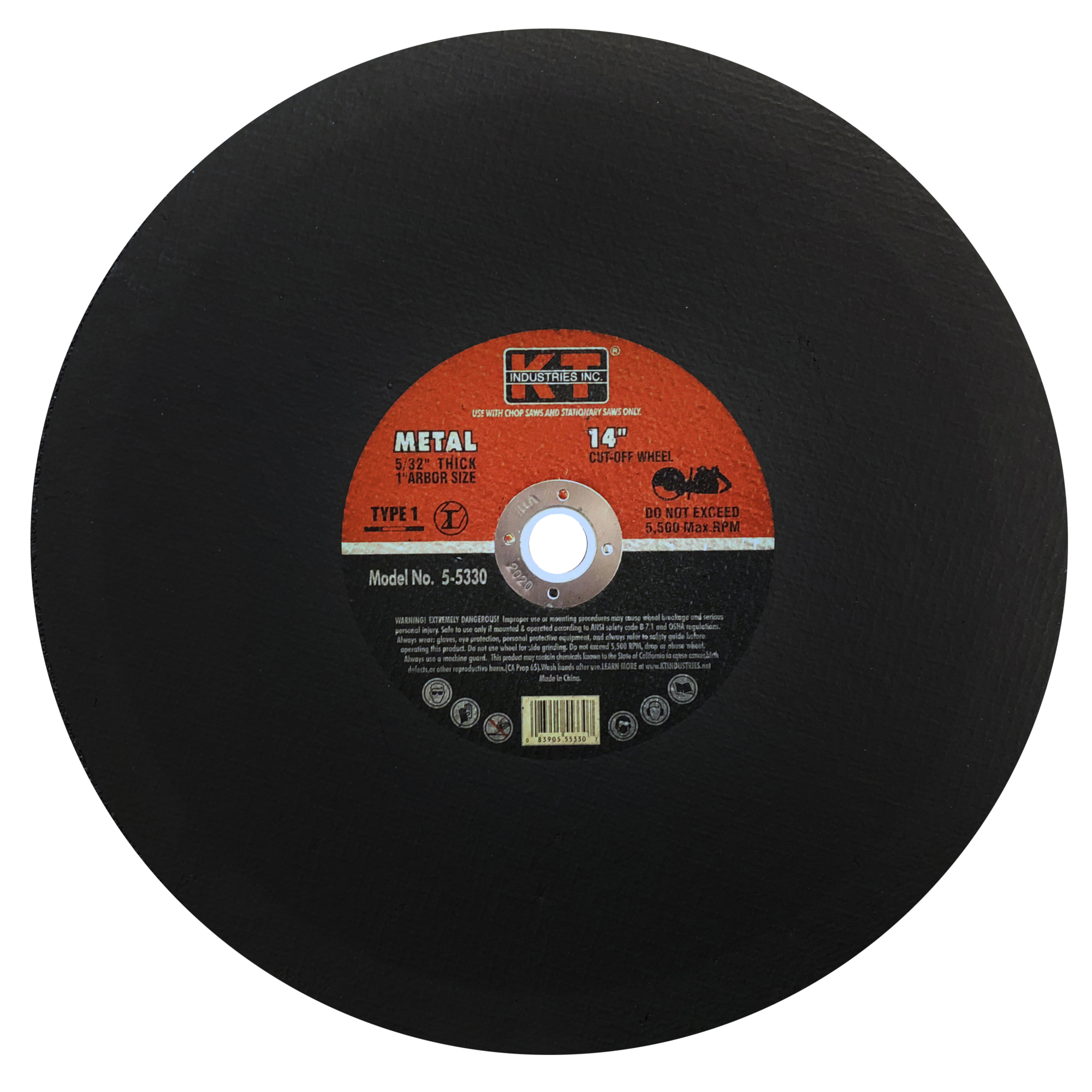 K-T Industries Metal Cut-Off Wheel — 14in. x 5/32in. x 1in./20mm, Dual Arbor, Pack of 5, Model# 5-5330