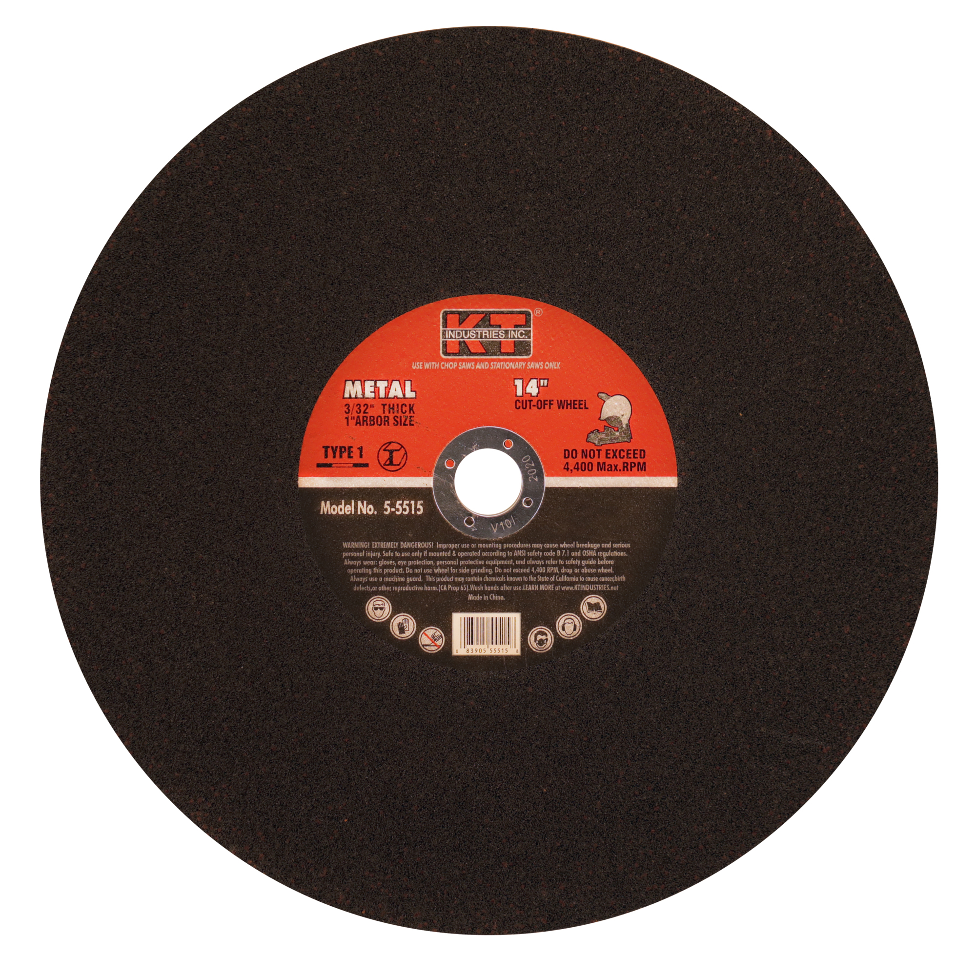 K-T Industries Metal Cut-Off Wheel — 14in. x 3/32in. x 1in., 4400 RPM, Pack of 5, Model# 5-5515