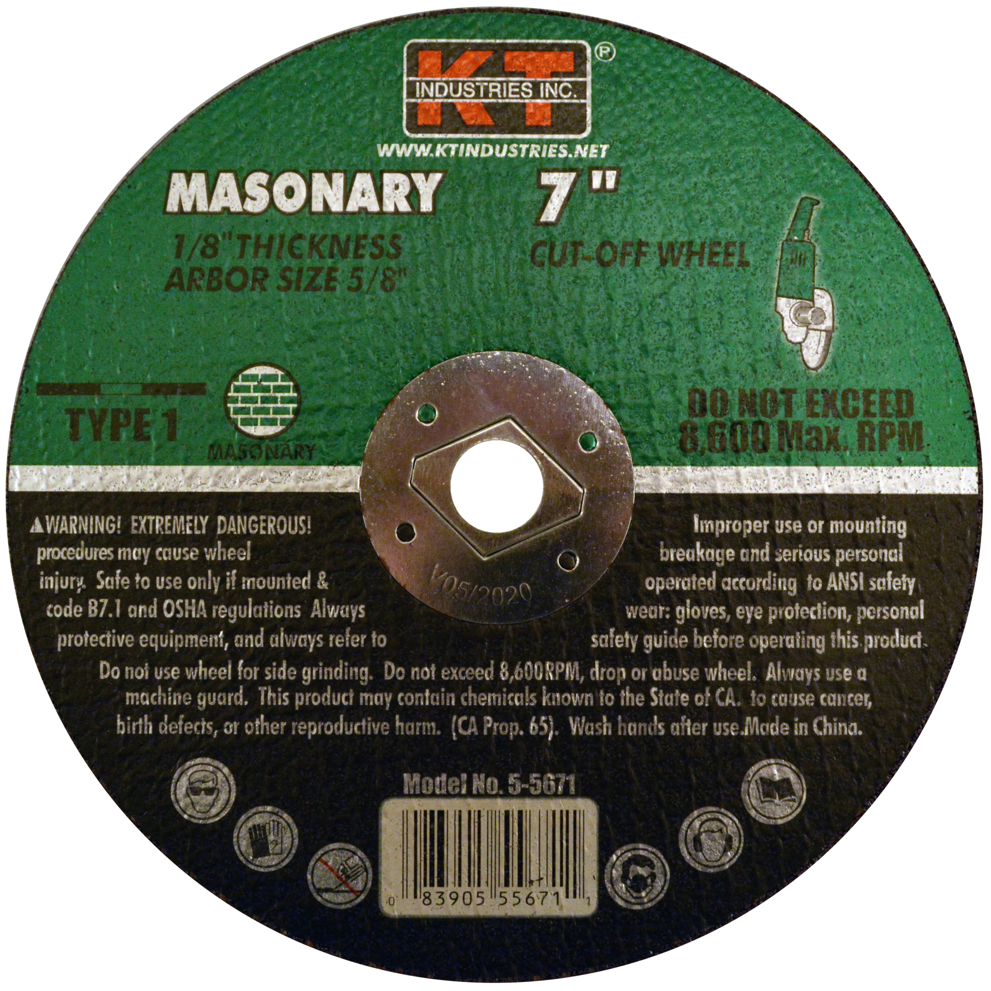 K-T Industries Masonry Cutting Wheel — 7in. x 1/8in., 5/8in. Arbor, Max 8,700 RPM, 5 Pk., Model# 5-5671