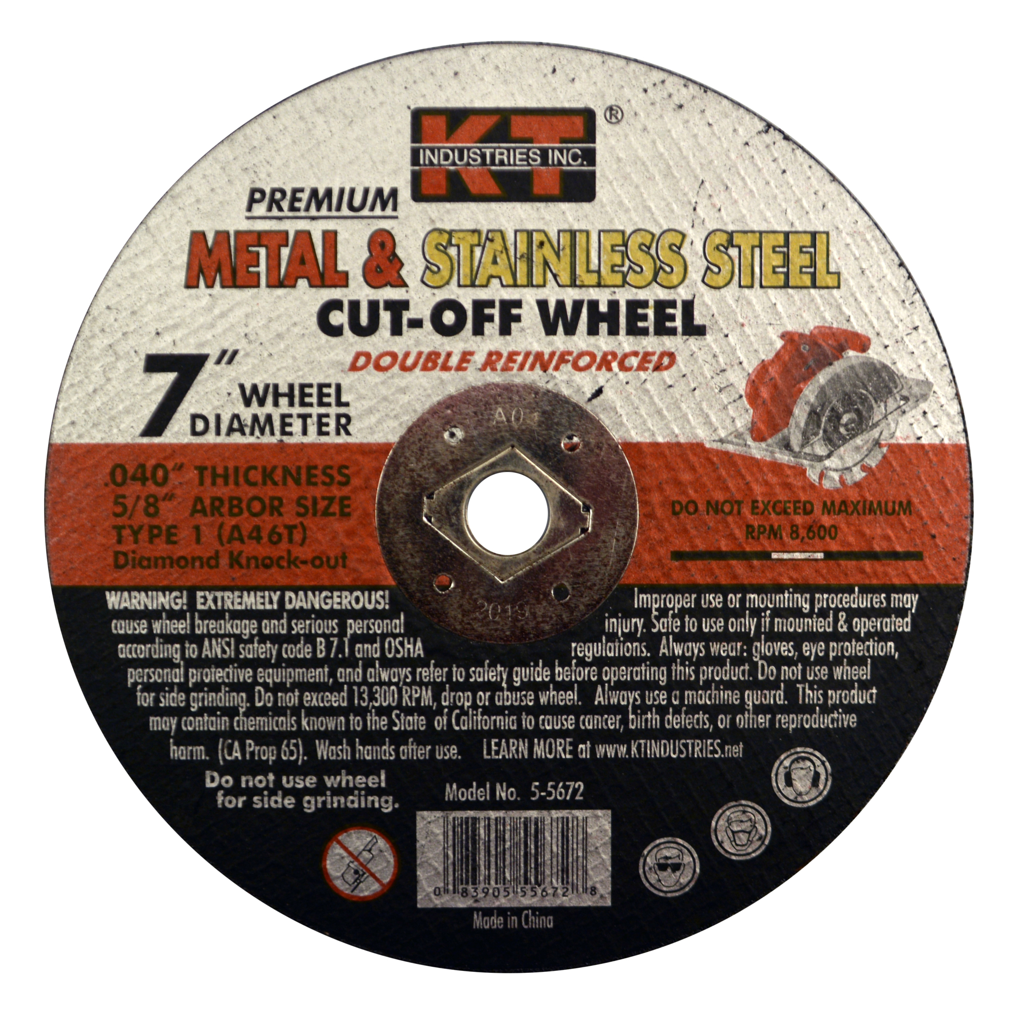 K-T Industries Cutting Wheel for Stainless Steel — 7in. x 0.040in. x 5/8in., 10-Pk., Model# 5-5672