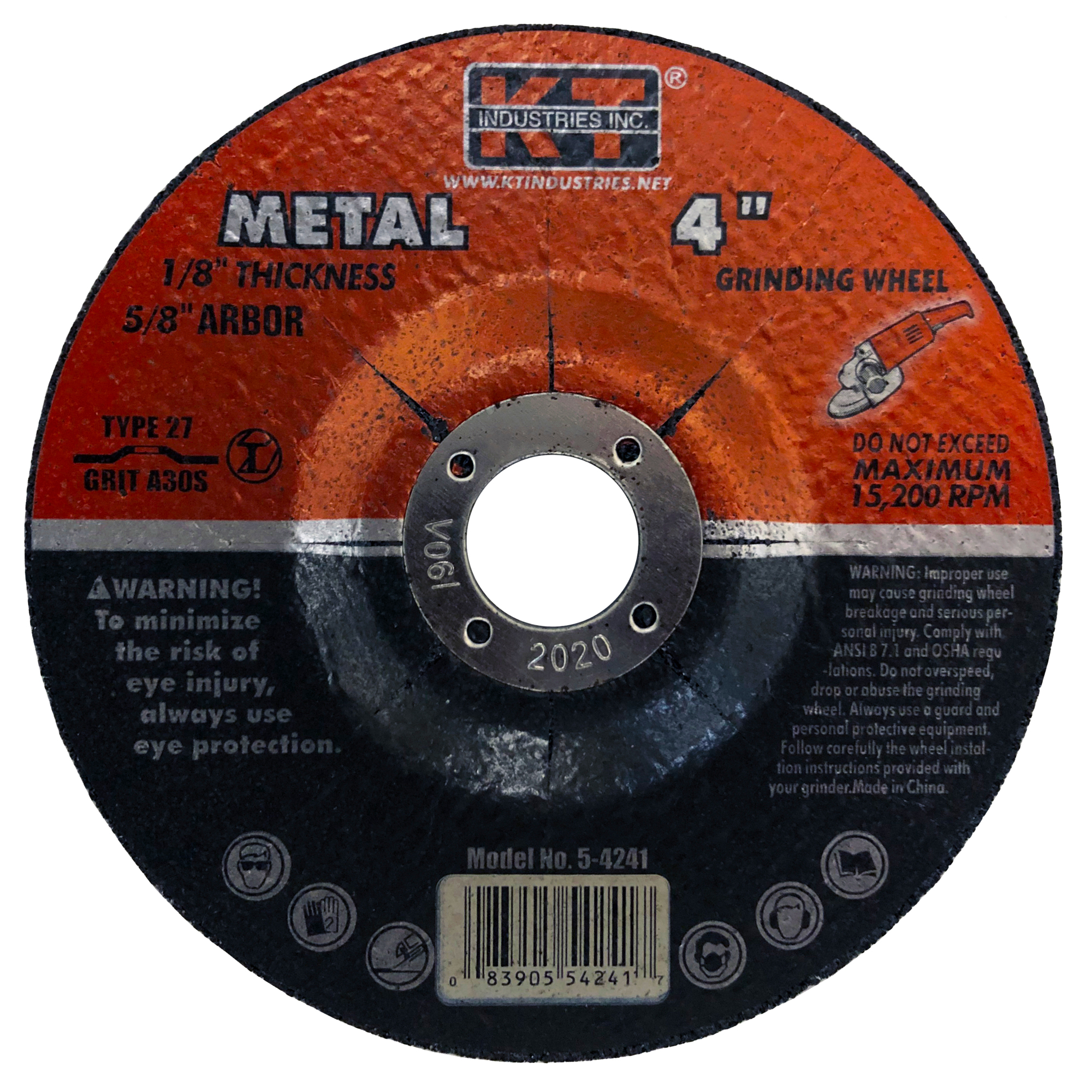 K-T Industries Grinding Wheel for Metal — 4in. x 1/8in. x 5/8in., Type 27, 13,500 RPM, Pack of 5, Model# 5-4241