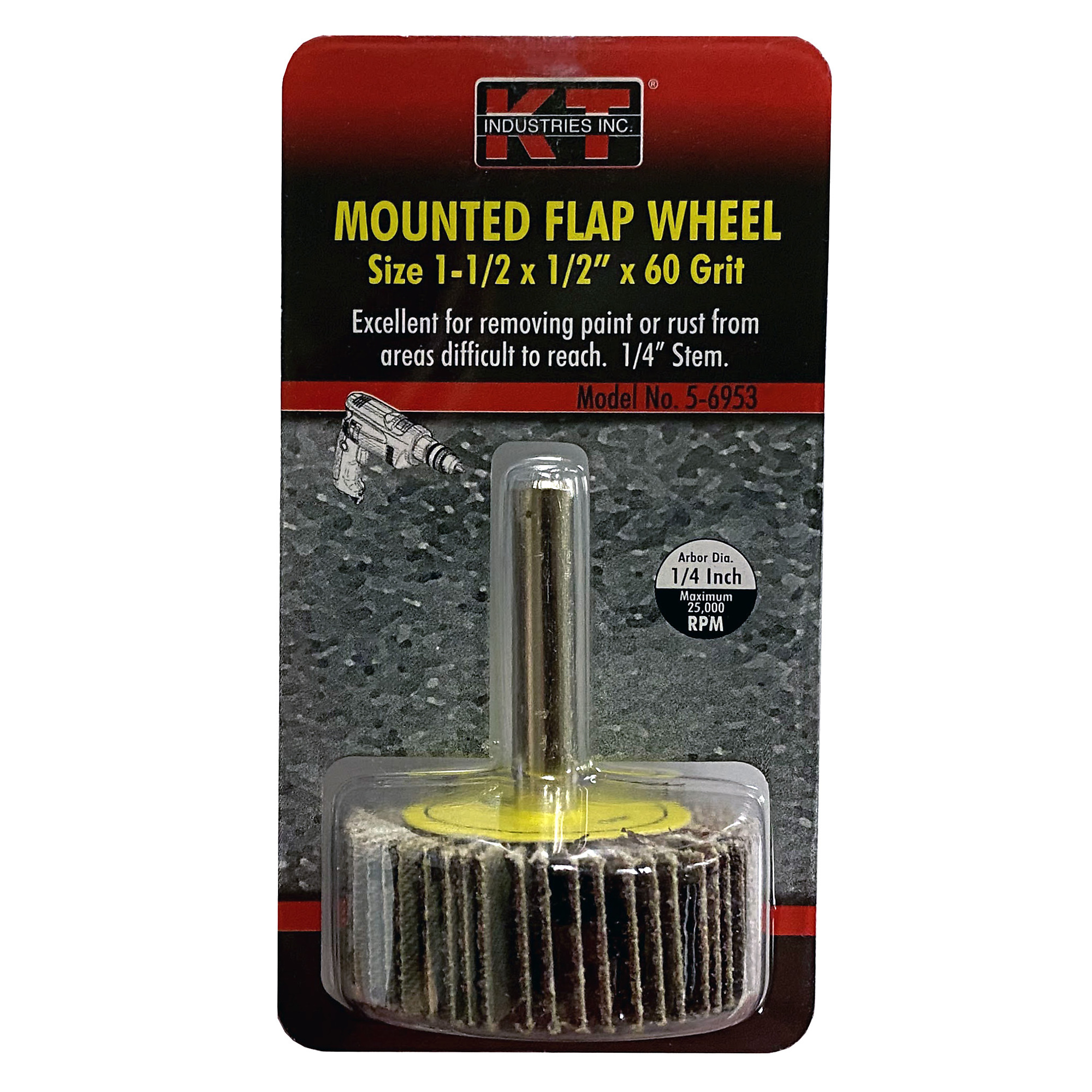 K-T Industries Flap Wheel — 1 1/2in. x 1/2in., 60 Grit, 25,000 RPM, Model# 5-6953