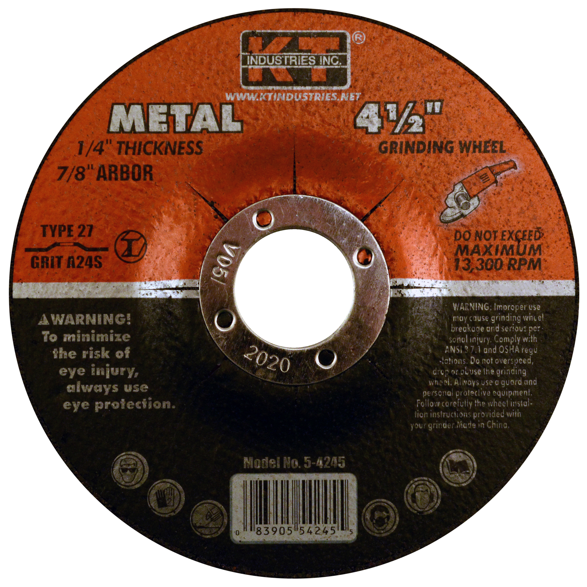 K-T Industries Grinding Wheel — 4 1/2in. x 1/4in. x 7/8in., Pack of 5, Resin Bond, Model# 5-4245