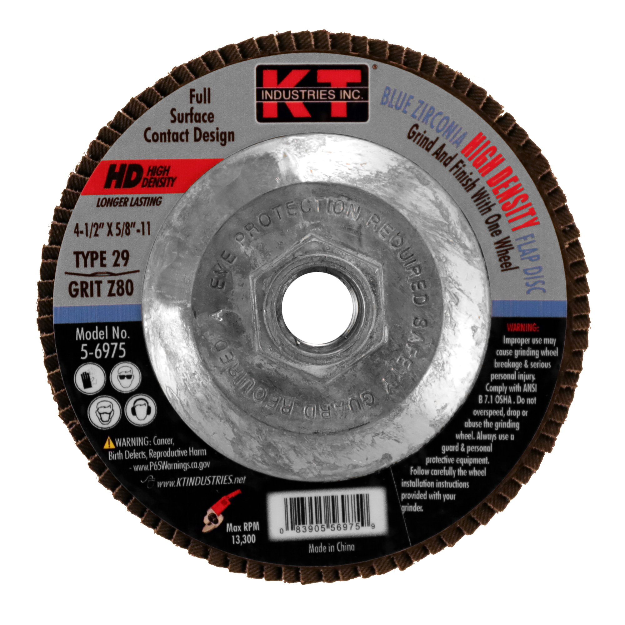 K-T Industries High Density Blue Zirconia Flap Disc — 4 1/2in. x 5/8in.-11, 80 Grit, Model# 5-6975